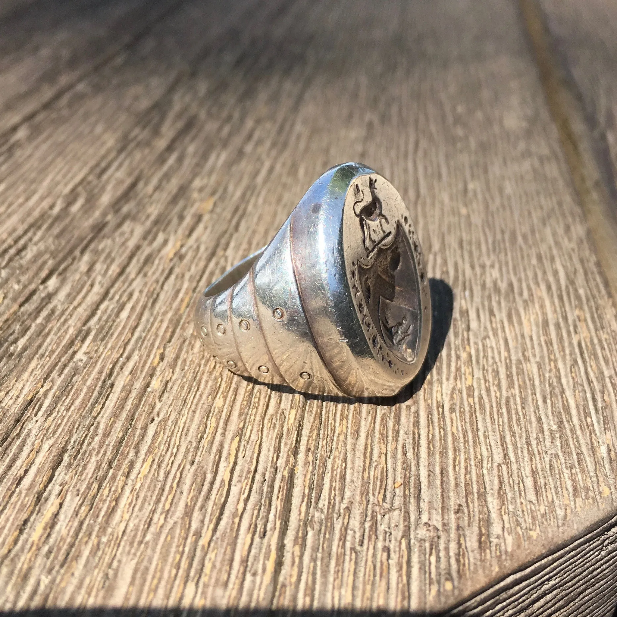 Vintage Mens Sterling Silver Coat of Arms COA Signet Crest Large Ring