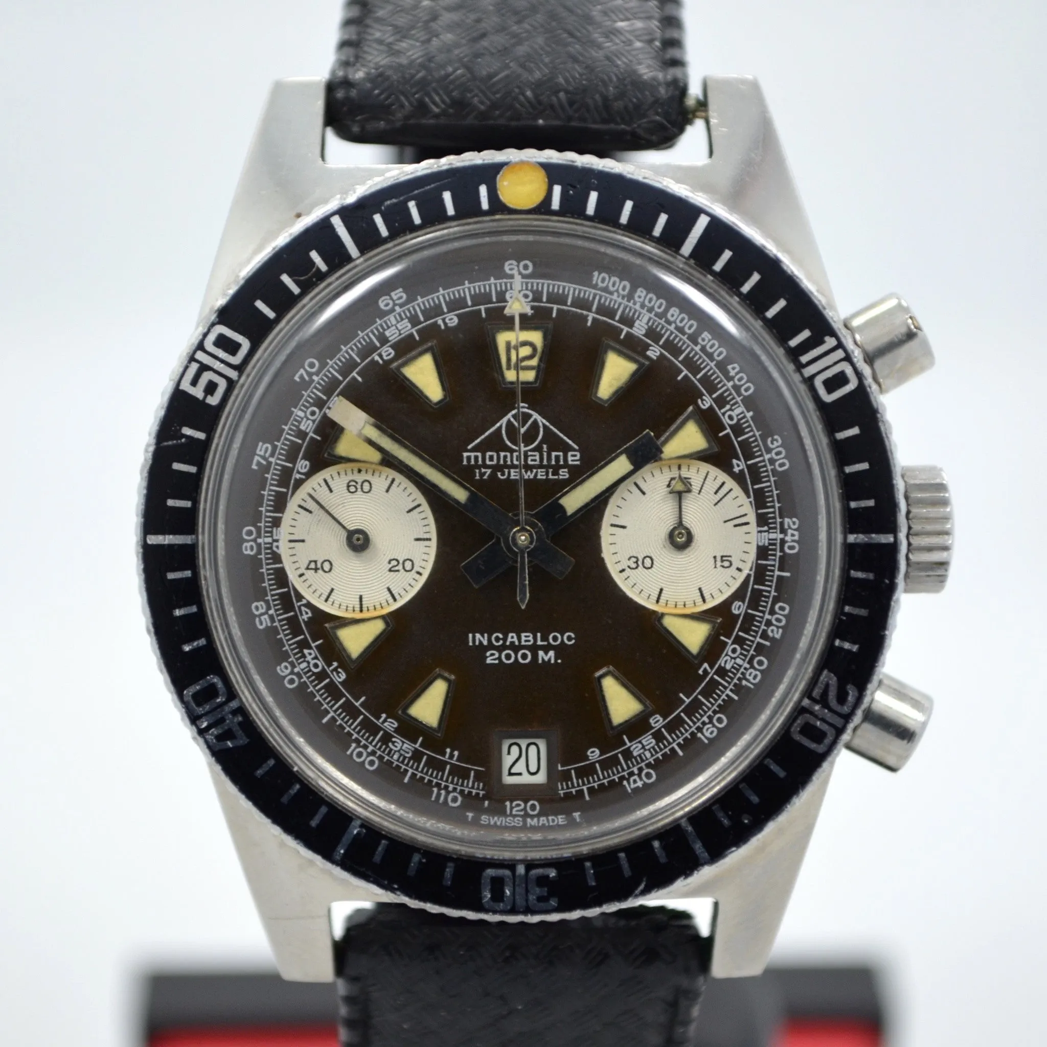 Vintage Mondaine Incabloc 200 Steel Chronograph Valjoux 7784 TROPICAL Watch