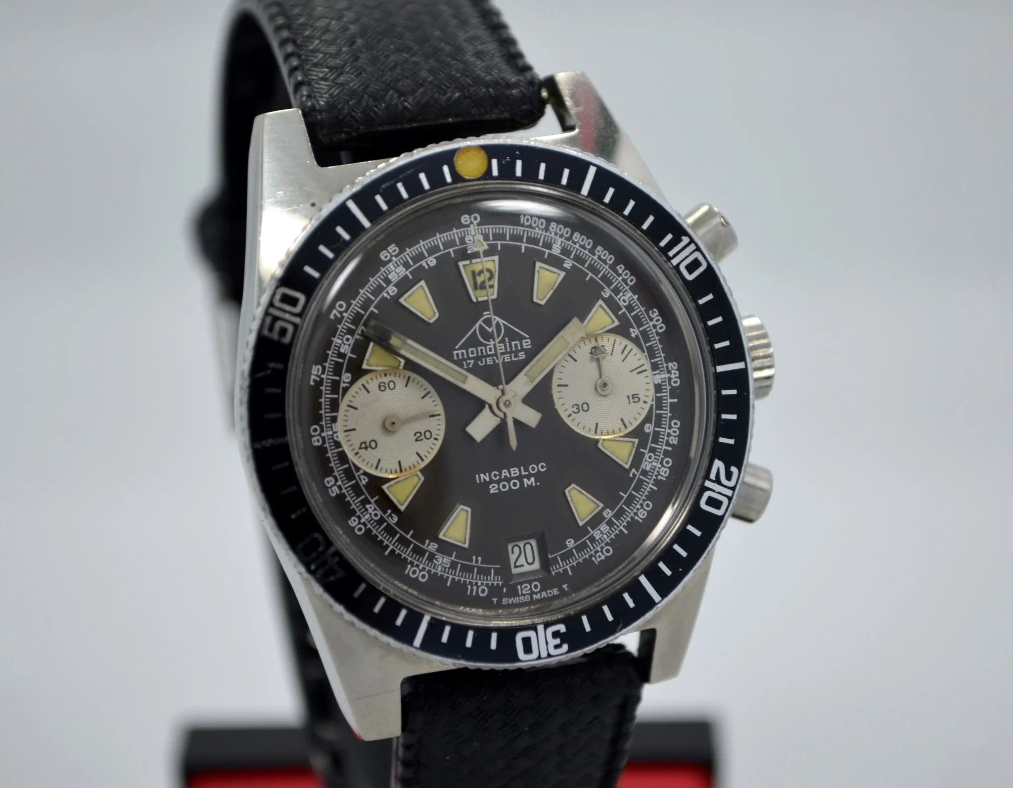 Vintage Mondaine Incabloc 200 Steel Chronograph Valjoux 7784 TROPICAL Watch