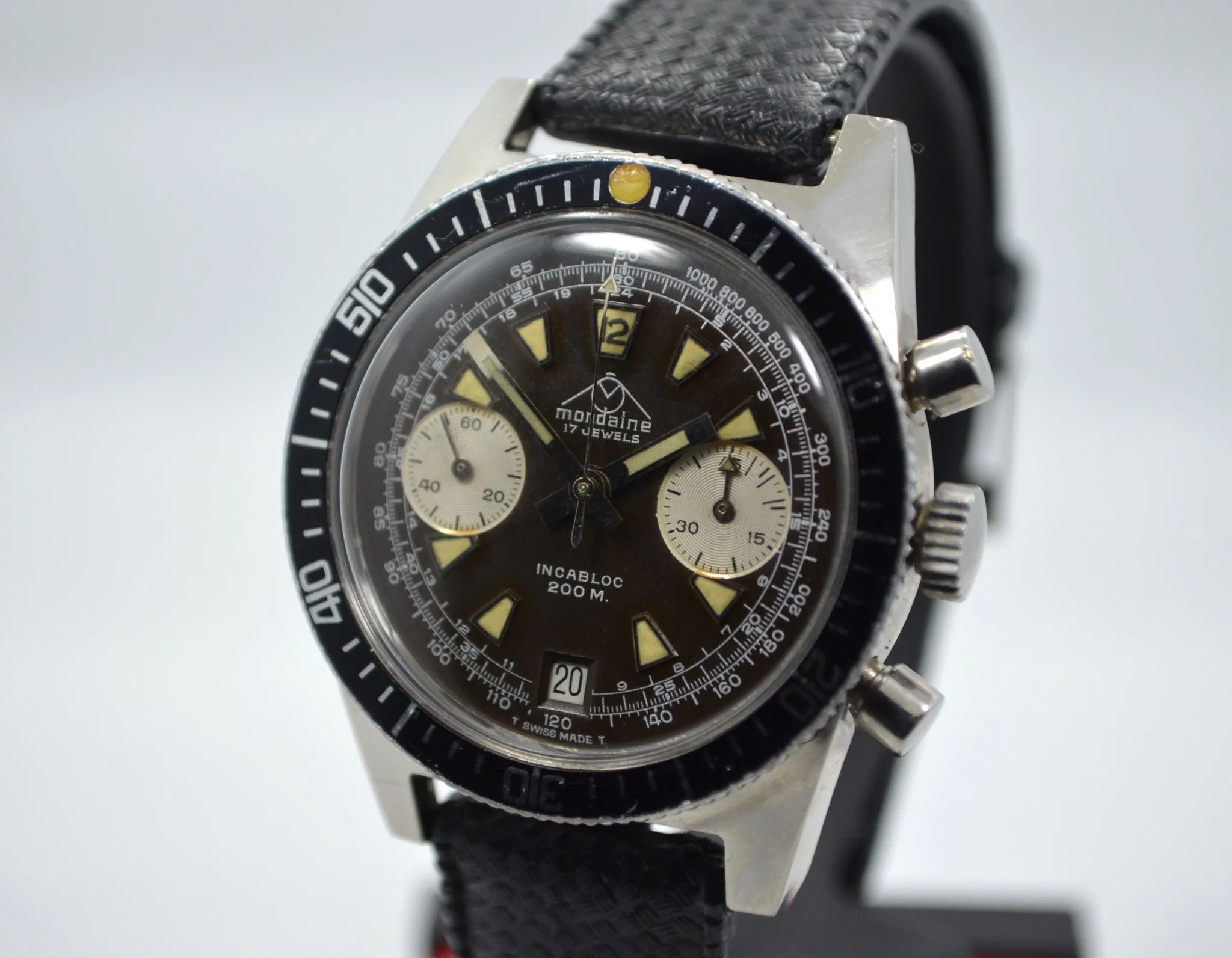 Vintage Mondaine Incabloc 200 Steel Chronograph Valjoux 7784 TROPICAL Watch
