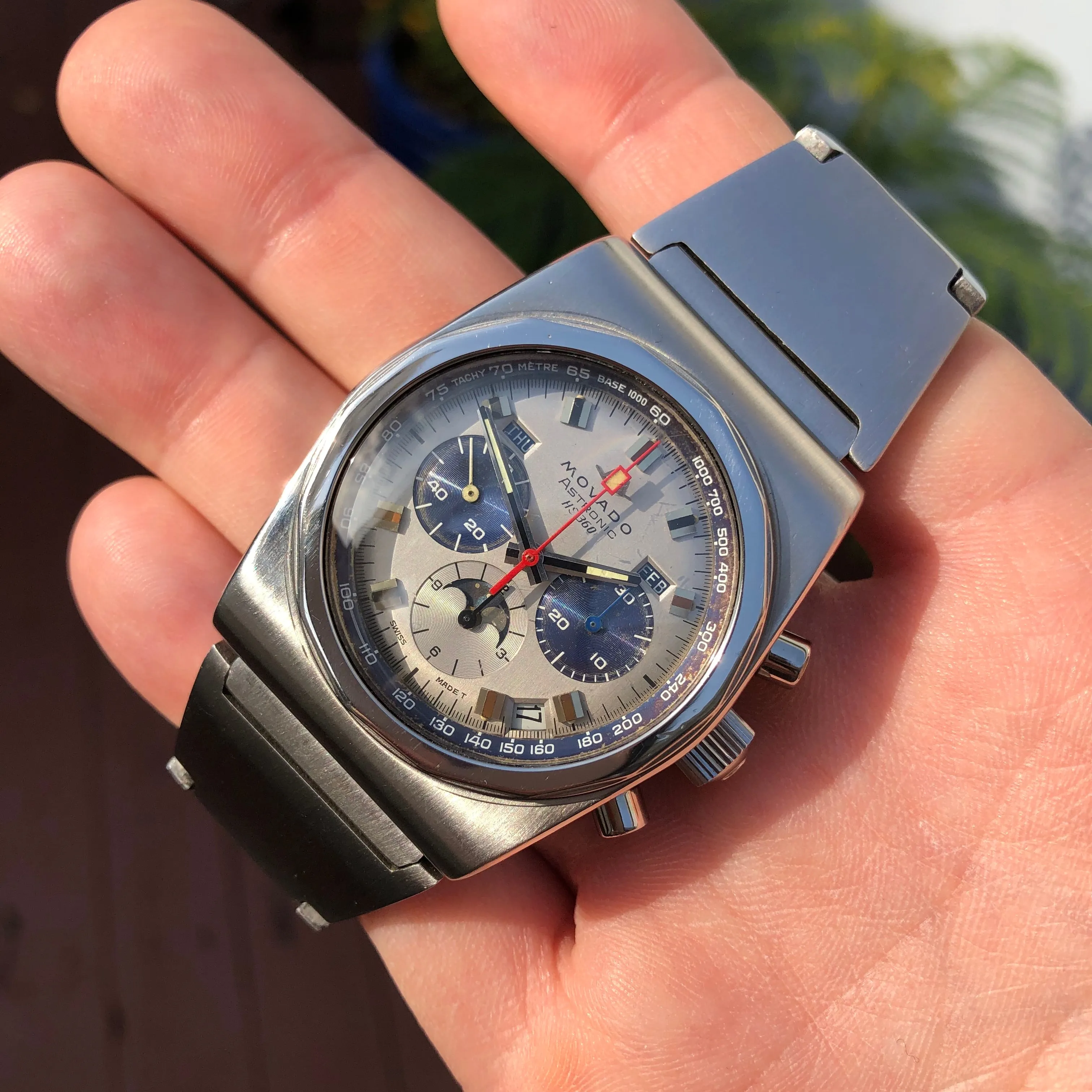 Vintage Movado Astronic HS360 Super Sub Sea El Primero Chronograph Stainless Steel Wristwatch