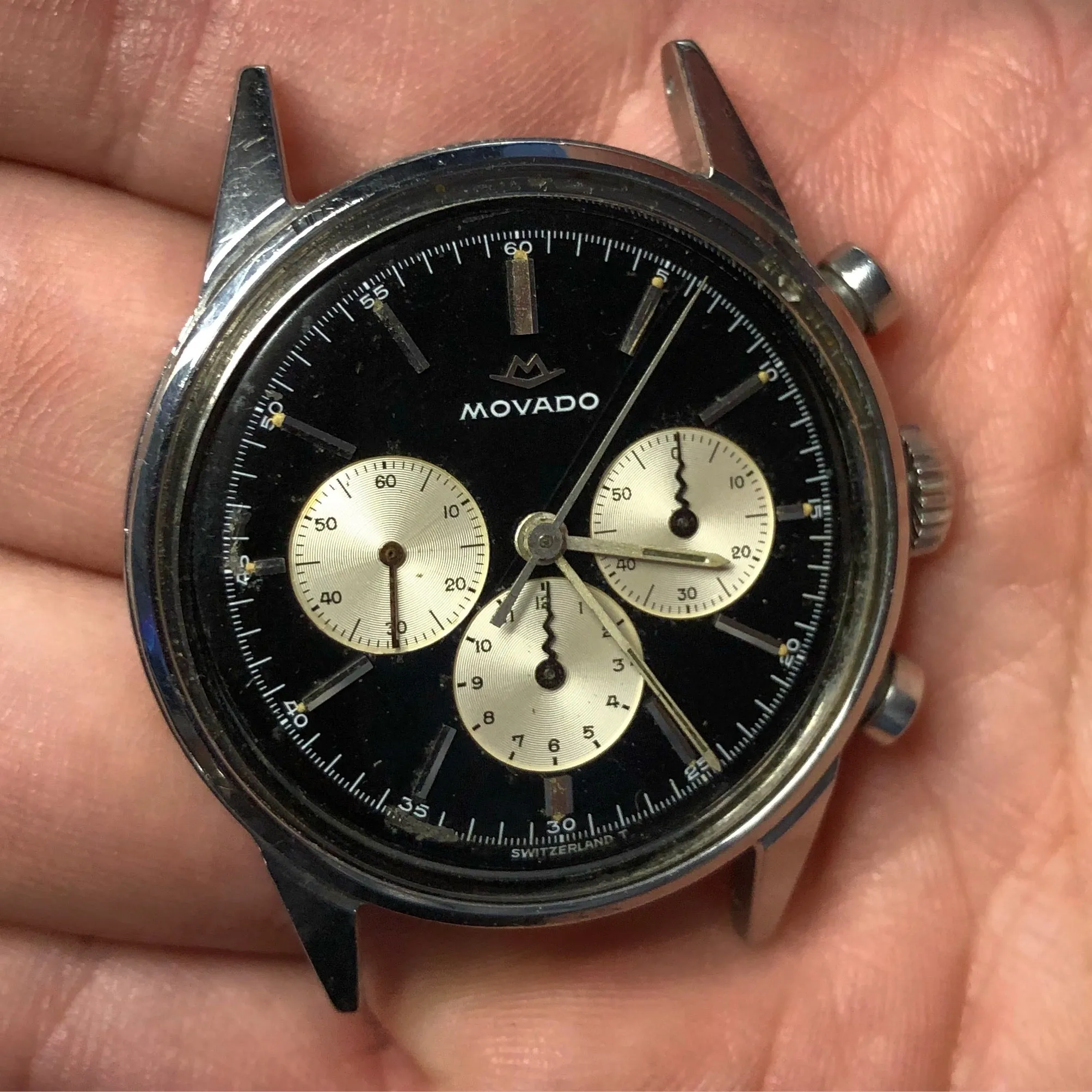 Vintage Movado Sub Sea M95 Chronograph Stainless Steel Black Wristwatch 1960's