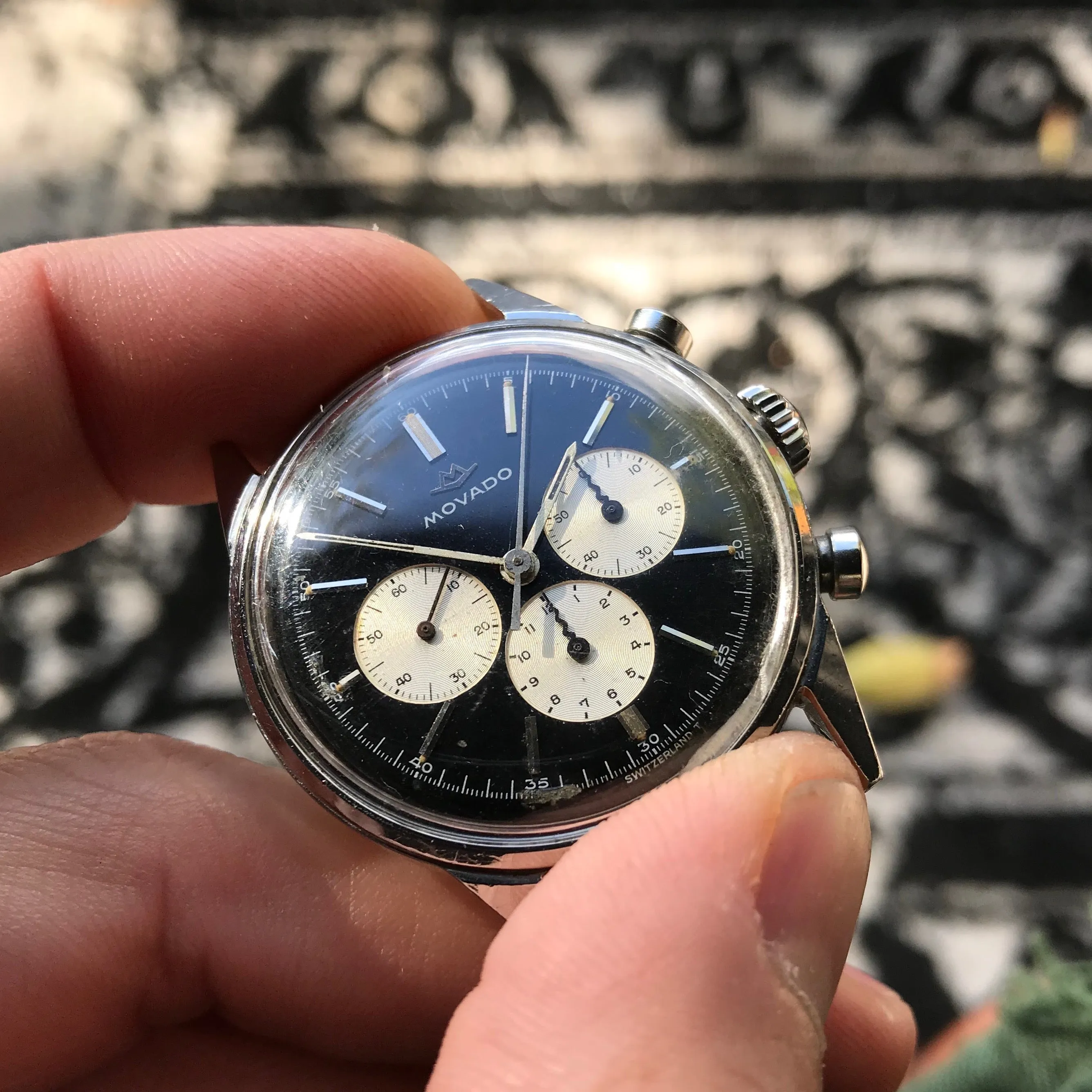Vintage Movado Sub Sea M95 Chronograph Stainless Steel Black Wristwatch 1960's