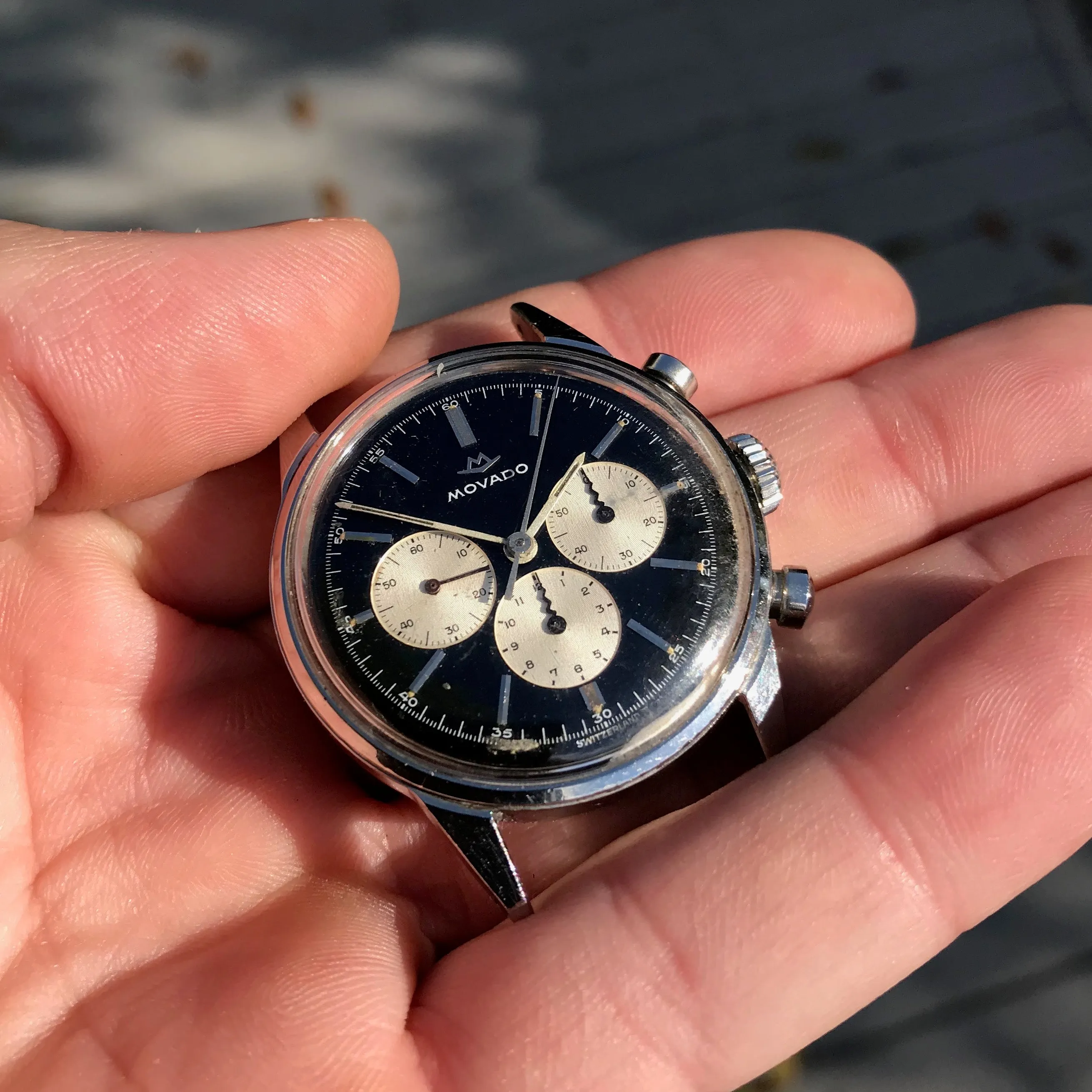 Vintage Movado Sub Sea M95 Chronograph Stainless Steel Black Wristwatch 1960's