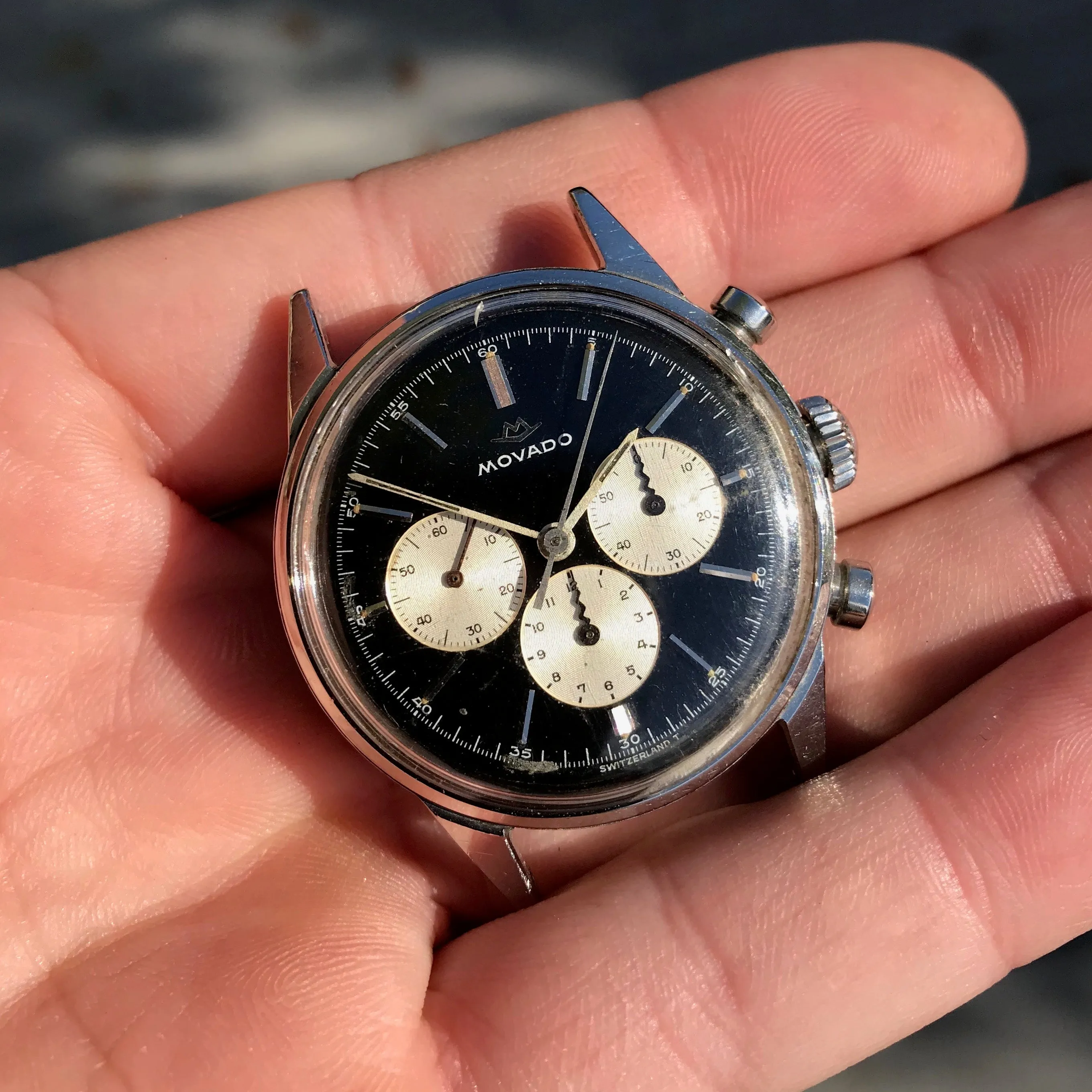 Vintage Movado Sub Sea M95 Chronograph Stainless Steel Black Wristwatch 1960's
