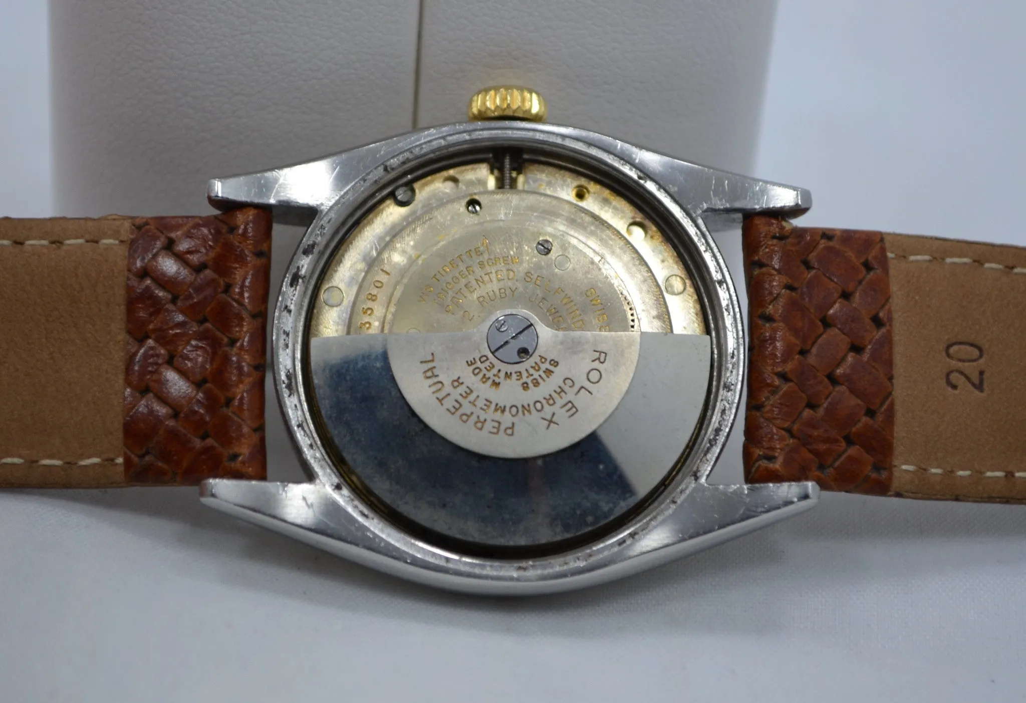 Vintage Rolex 6105 Oyster Perpetual 18K Gold Steel Red Date Automatic 1950 Watch