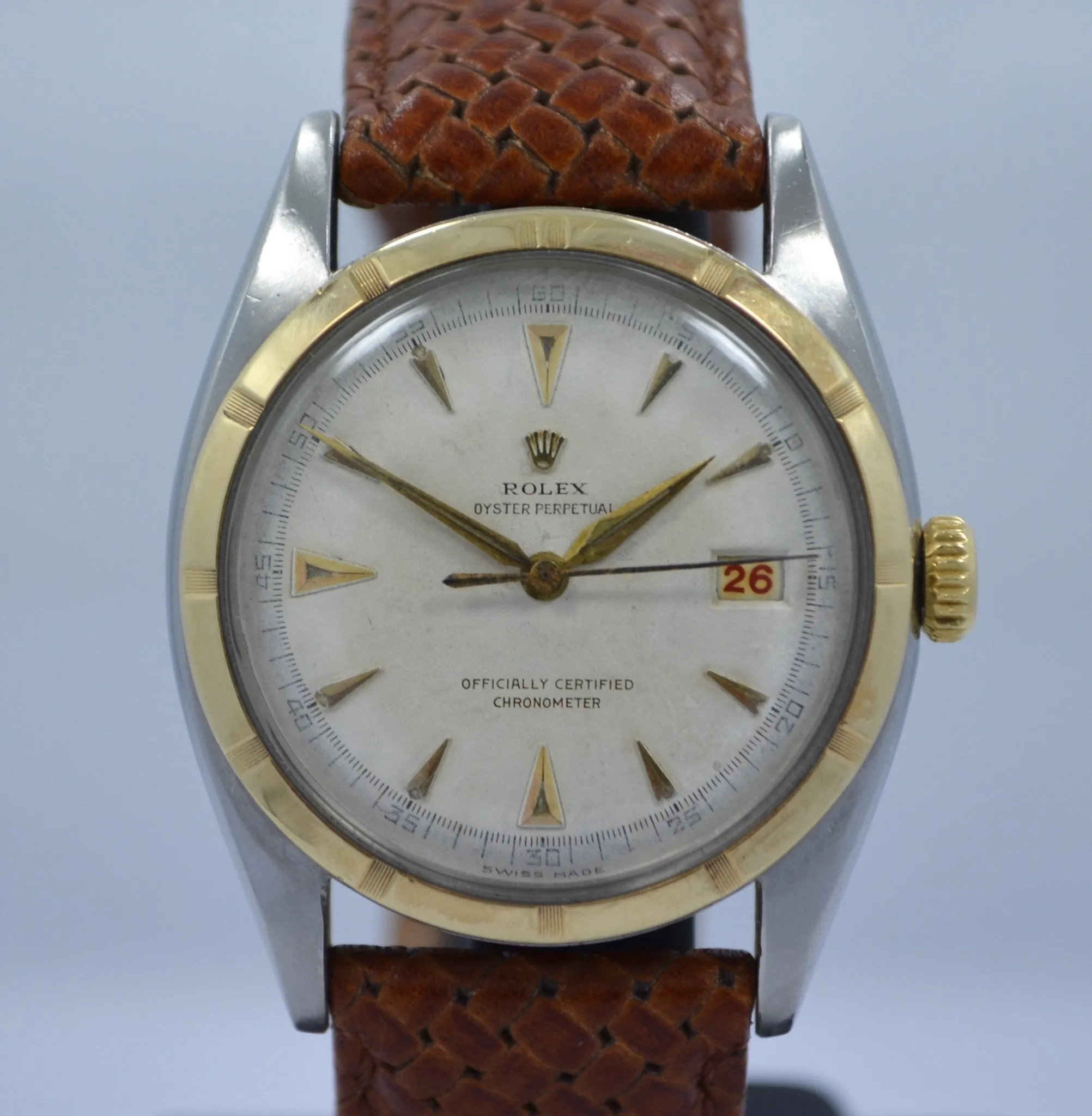 Vintage Rolex 6105 Oyster Perpetual 18K Gold Steel Red Date Automatic 1950 Watch