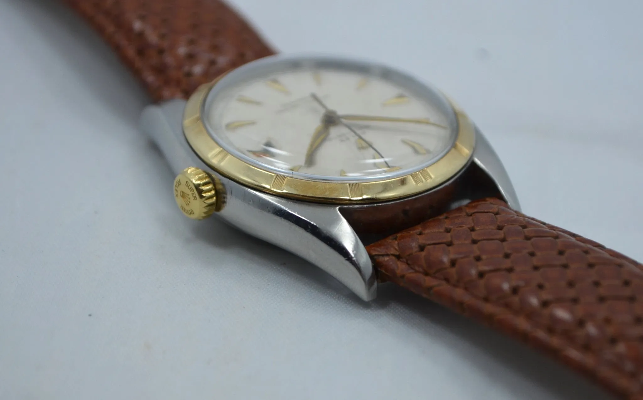 Vintage Rolex 6105 Oyster Perpetual 18K Gold Steel Red Date Automatic 1950 Watch