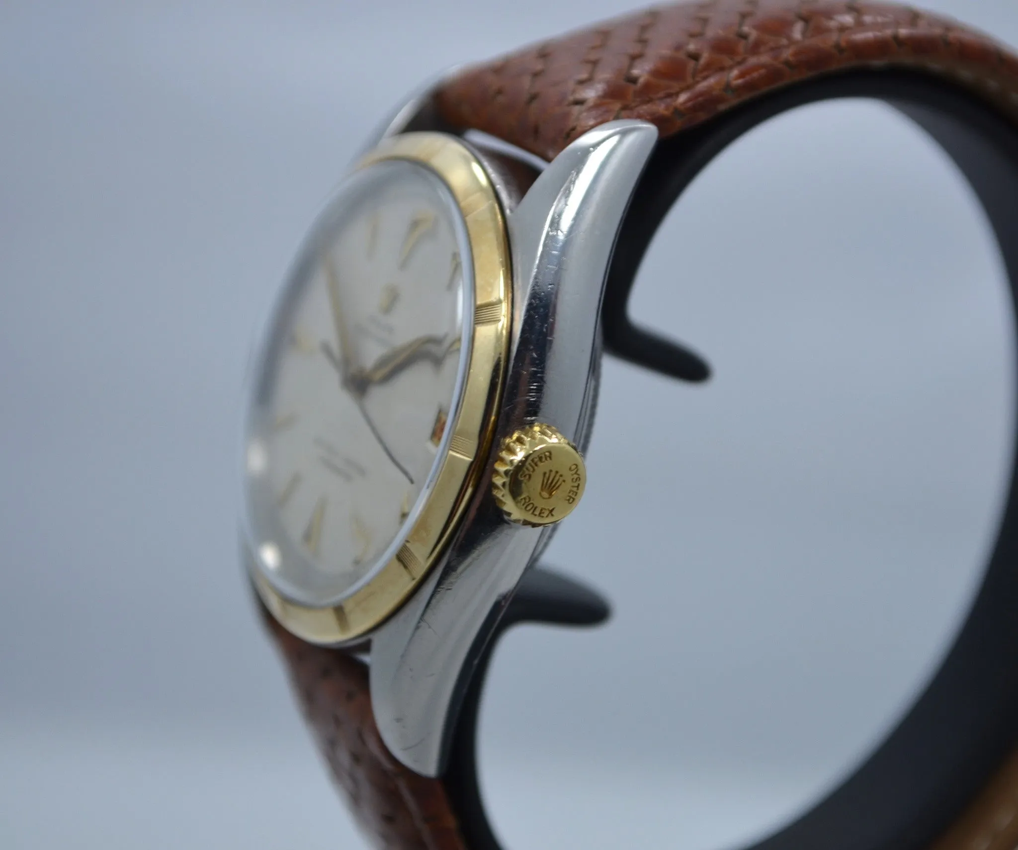 Vintage Rolex 6105 Oyster Perpetual 18K Gold Steel Red Date Automatic 1950 Watch
