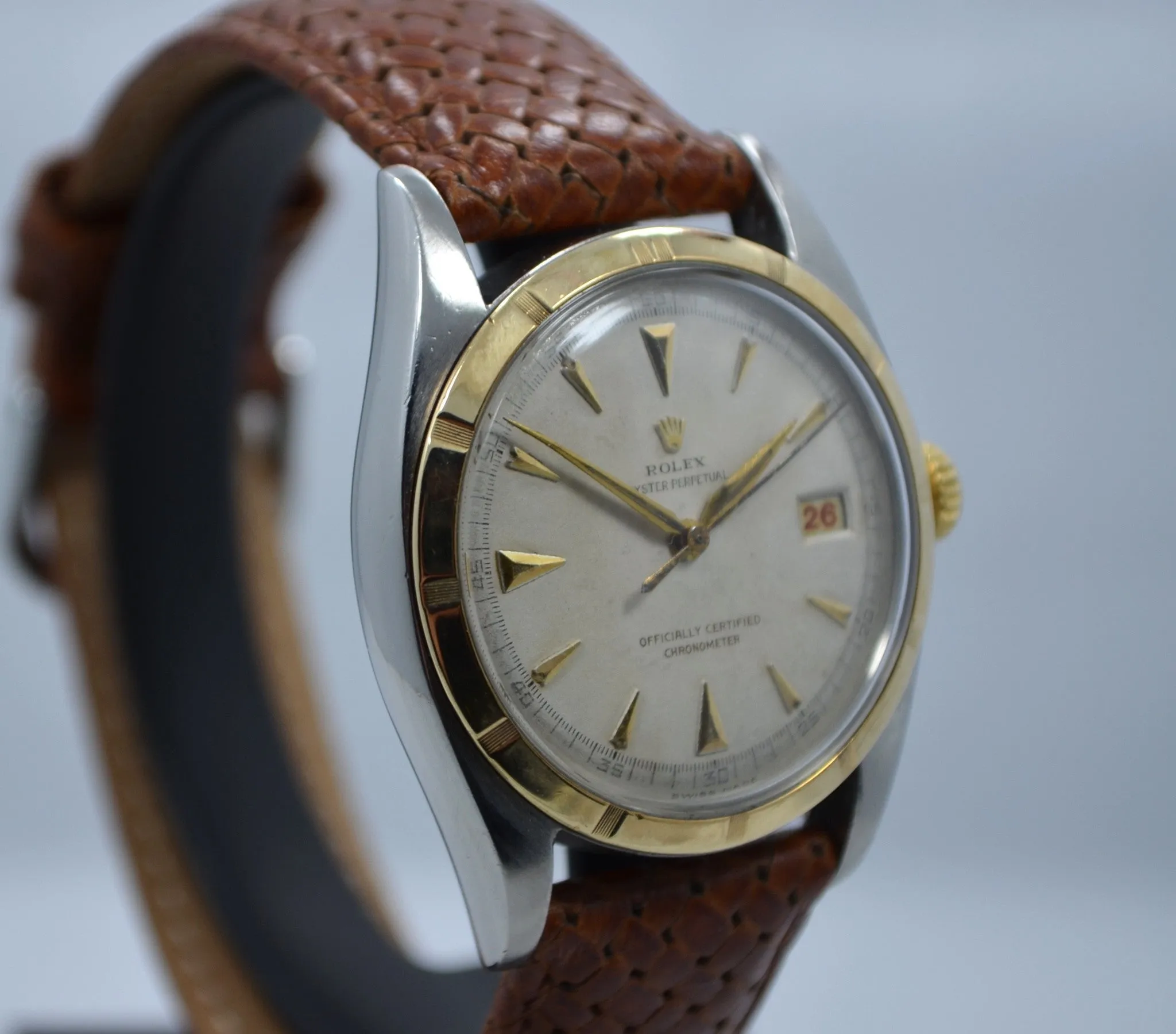 Vintage Rolex 6105 Oyster Perpetual 18K Gold Steel Red Date Automatic 1950 Watch