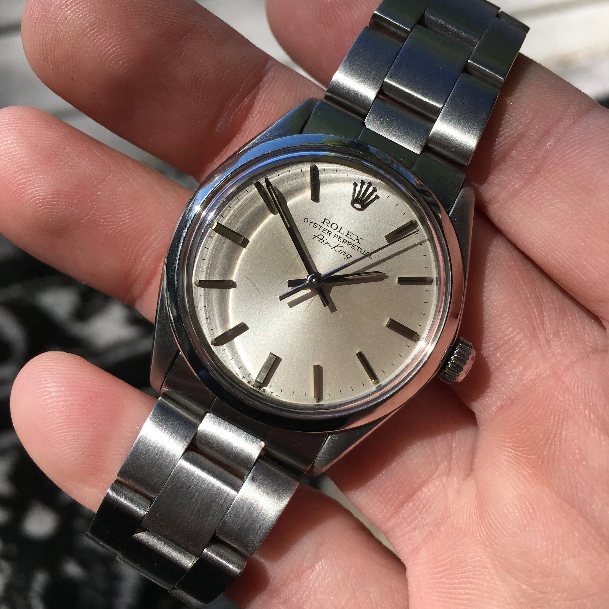 Vintage Rolex Air King 5500 Stainless Steel 1980 Caliber 1520 Automatic Wristwatch