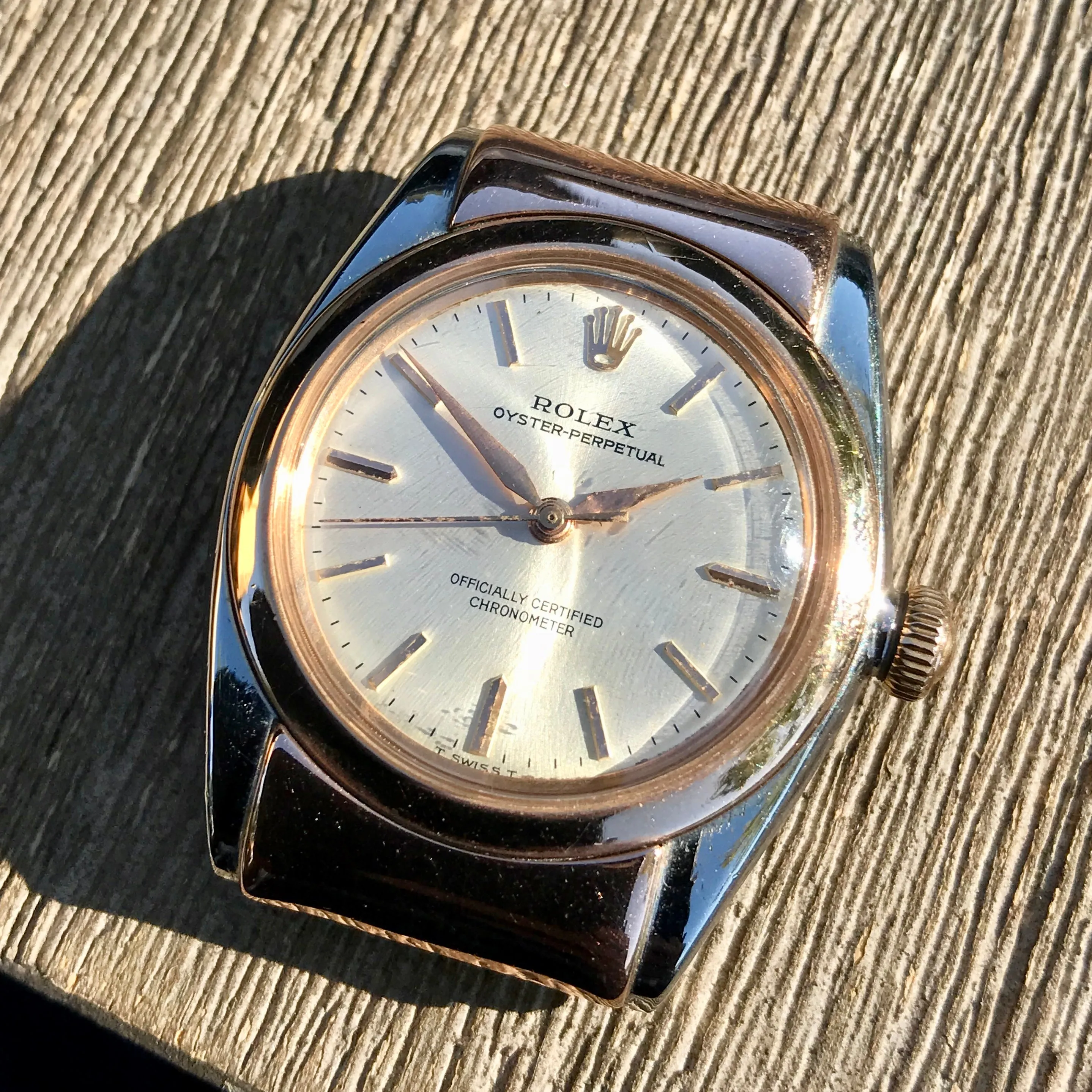 Vintage Rolex Bubbleback 3065 Hood Lugs Pink Gold Steel Automatic Wristwatch