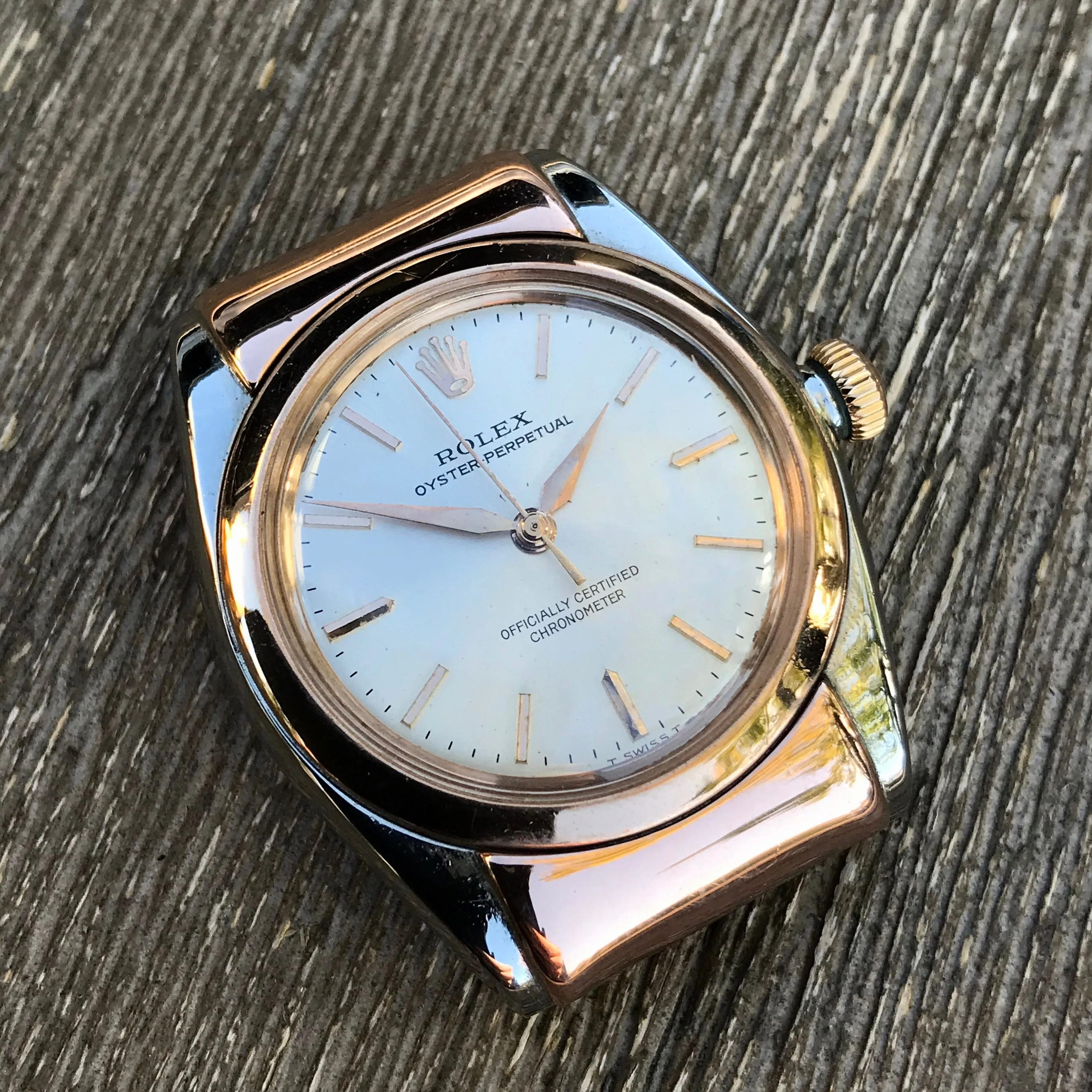Vintage Rolex Bubbleback 3065 Hood Lugs Pink Gold Steel Automatic Wristwatch