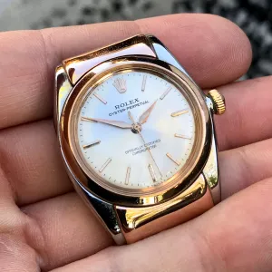 Vintage Rolex Bubbleback 3065 Hood Lugs Pink Gold Steel Automatic Wristwatch