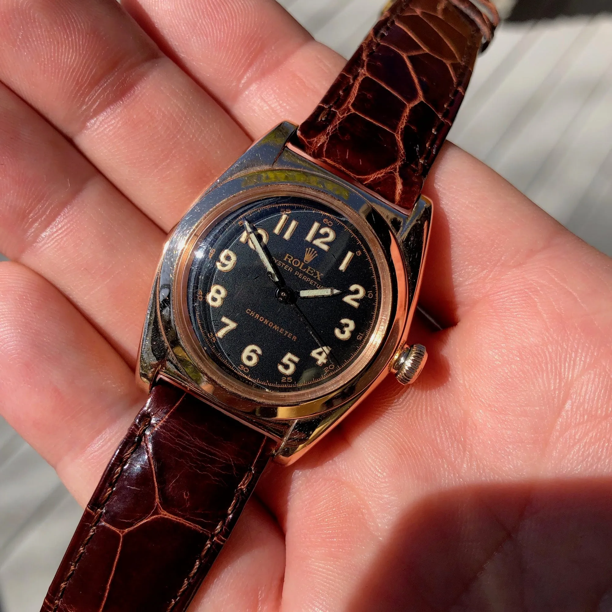Vintage Rolex Bubbleback 3131 14K Rose Gold Chronometer Automatic Watch Circa 1946