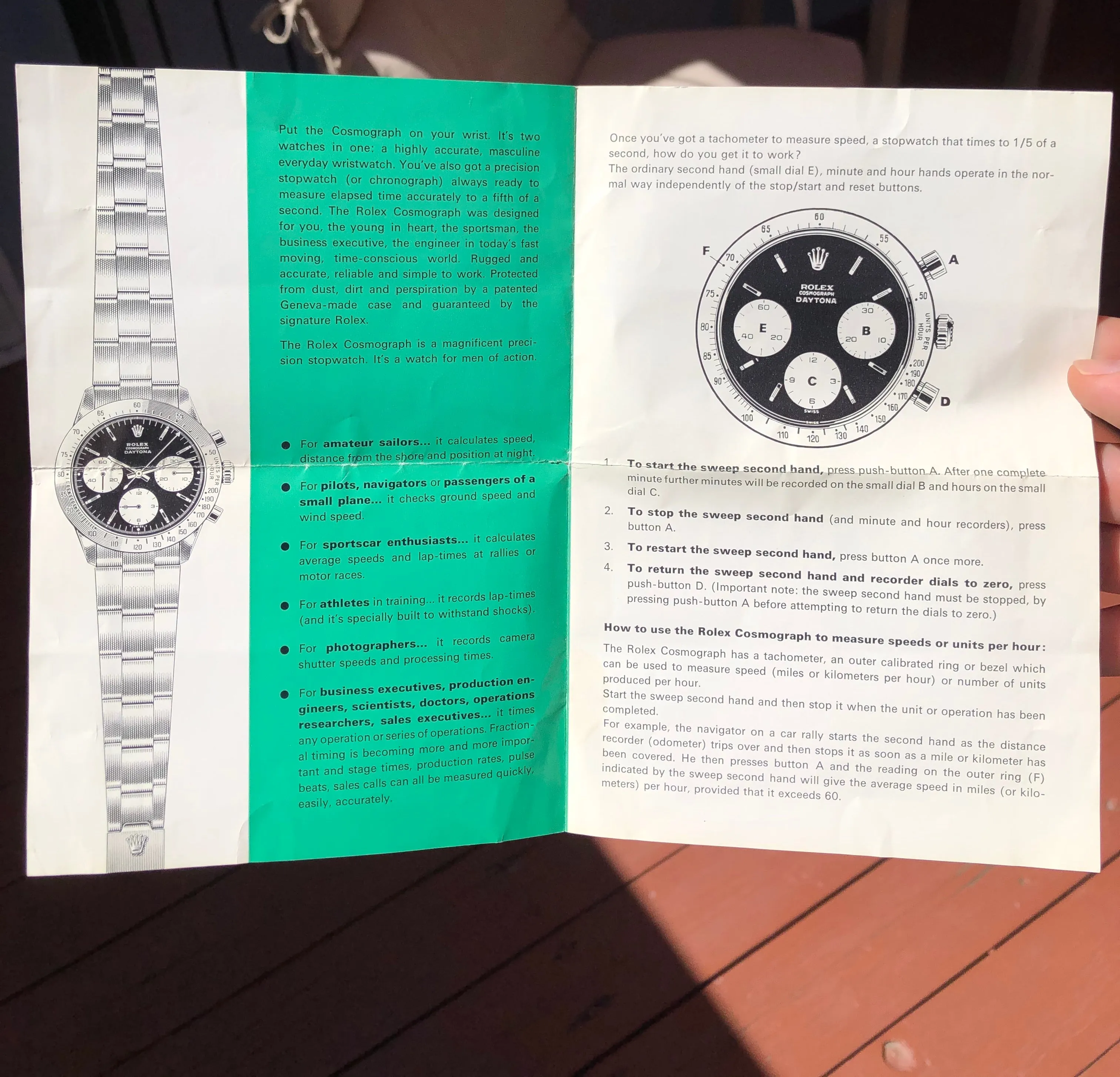 Vintage Rolex Cosmograph DAYTONA 6239 Brochure Green Racing Car RARE 1970
