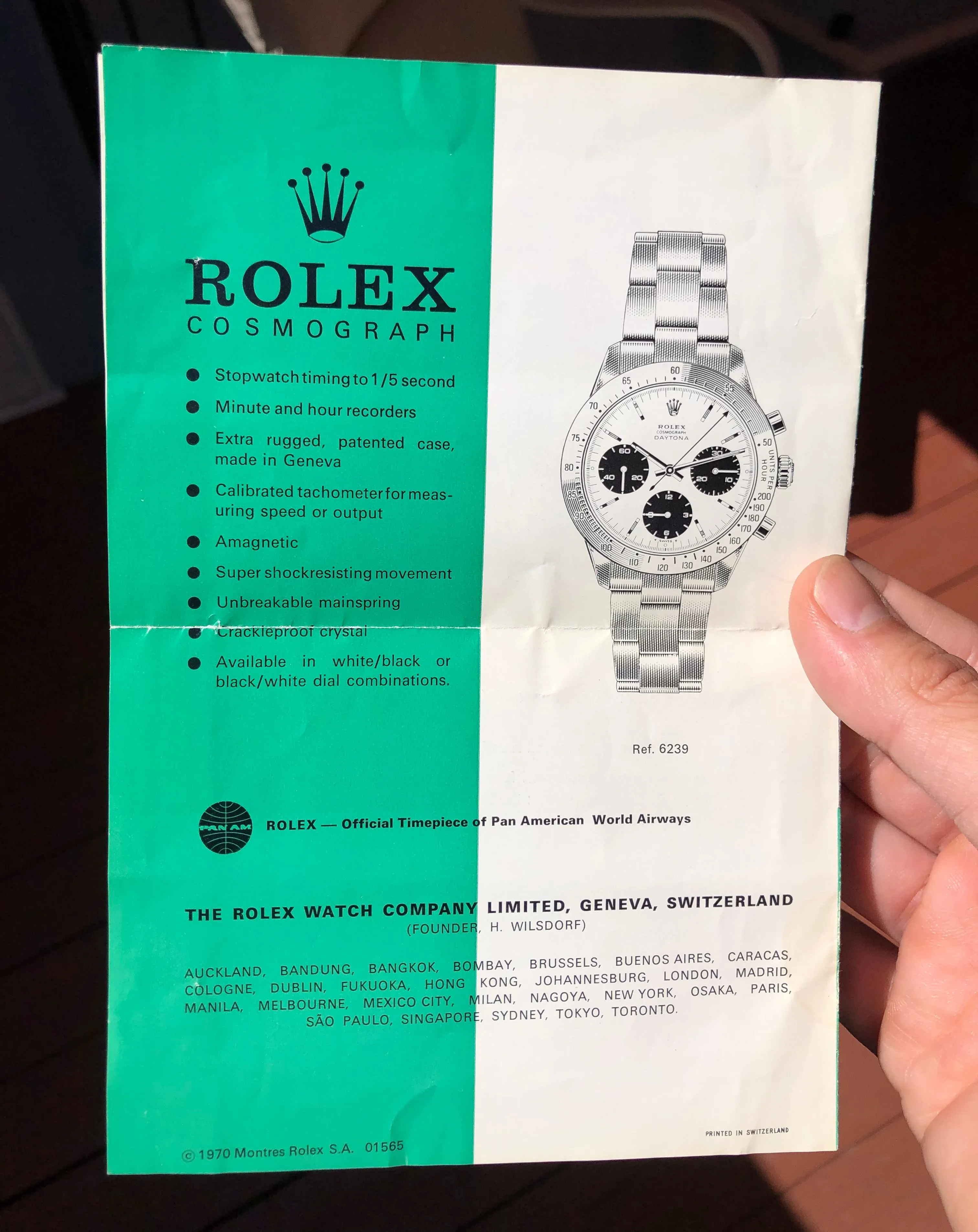 Vintage Rolex Cosmograph DAYTONA 6239 Brochure Green Racing Car RARE 1970