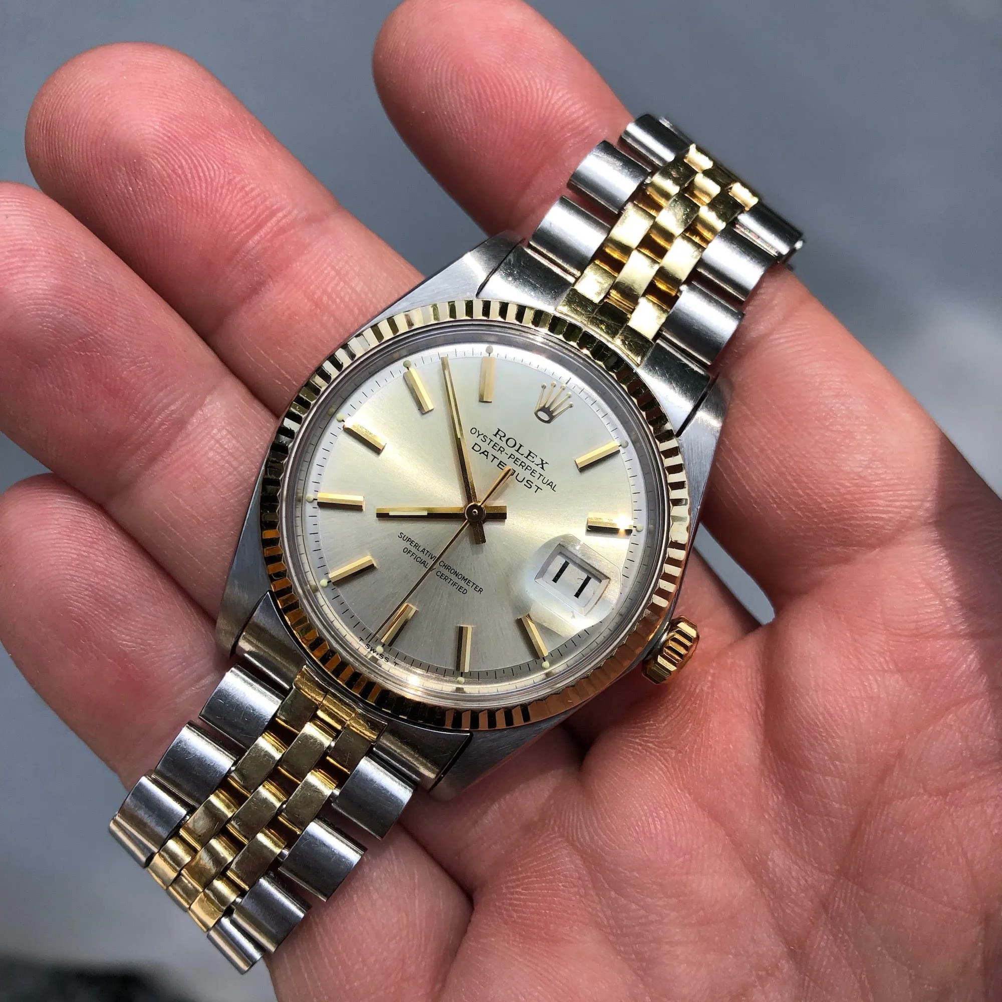 Vintage Rolex Datejust 1601 Steel Gold Two Tone Jubilee Silver Automatic Wristwatch Circa 1967