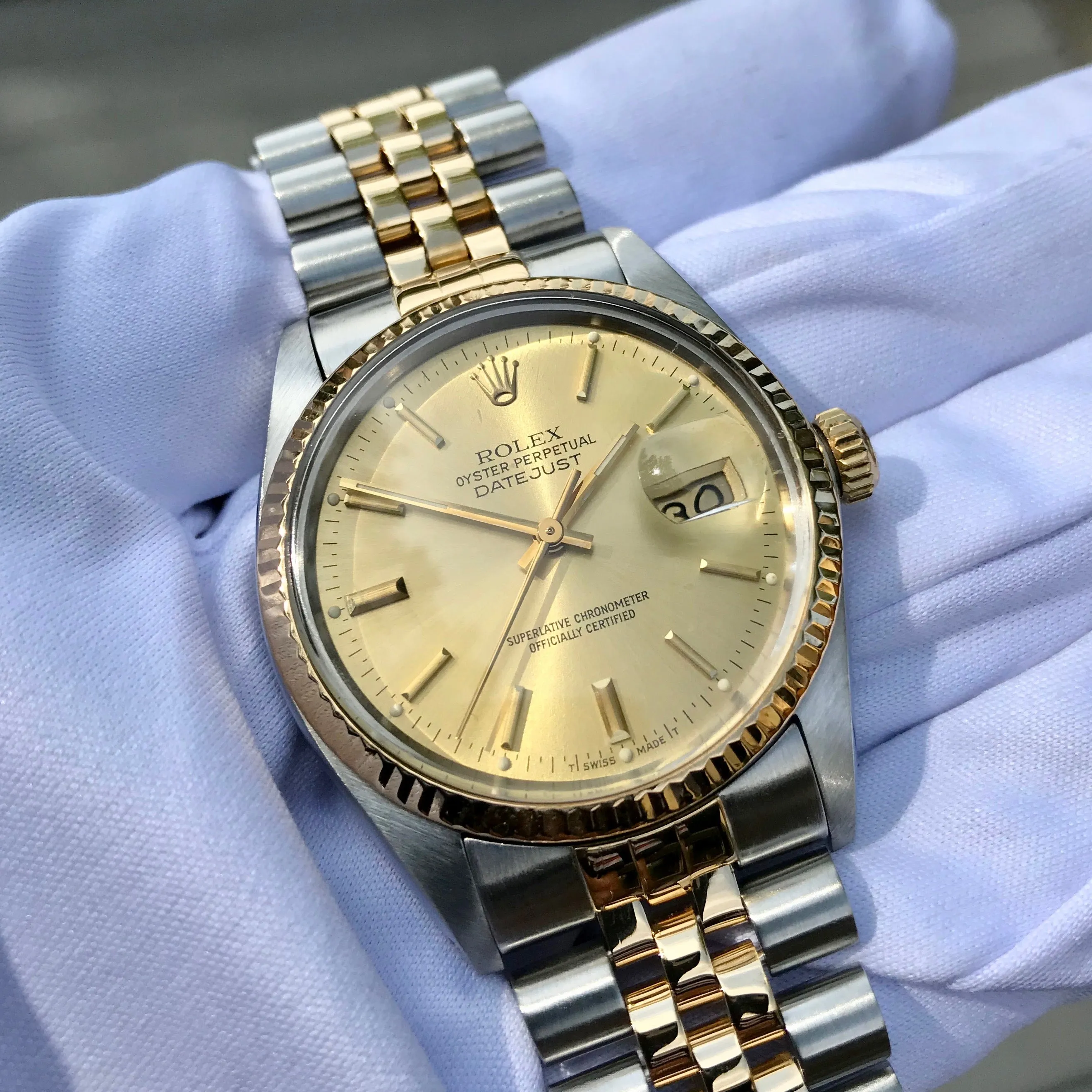 Vintage Rolex Datejust 16013 Two Tone Steel Gold Jubilee Wristwatch 1984 Box Papers