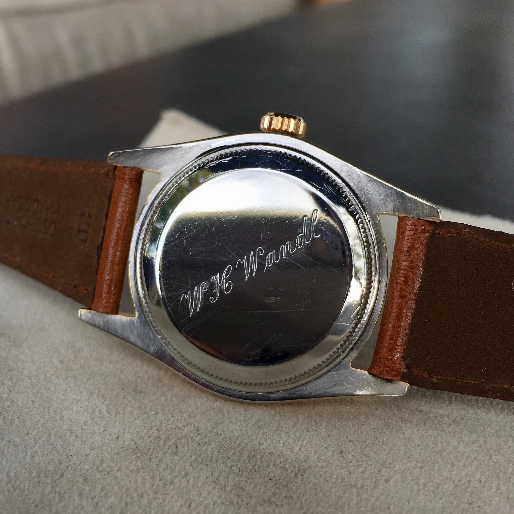 Vintage Rolex Oyster Perpetual 6634 "Golden Egg" Gold Capped Gilt Black Waffle Wristwatch