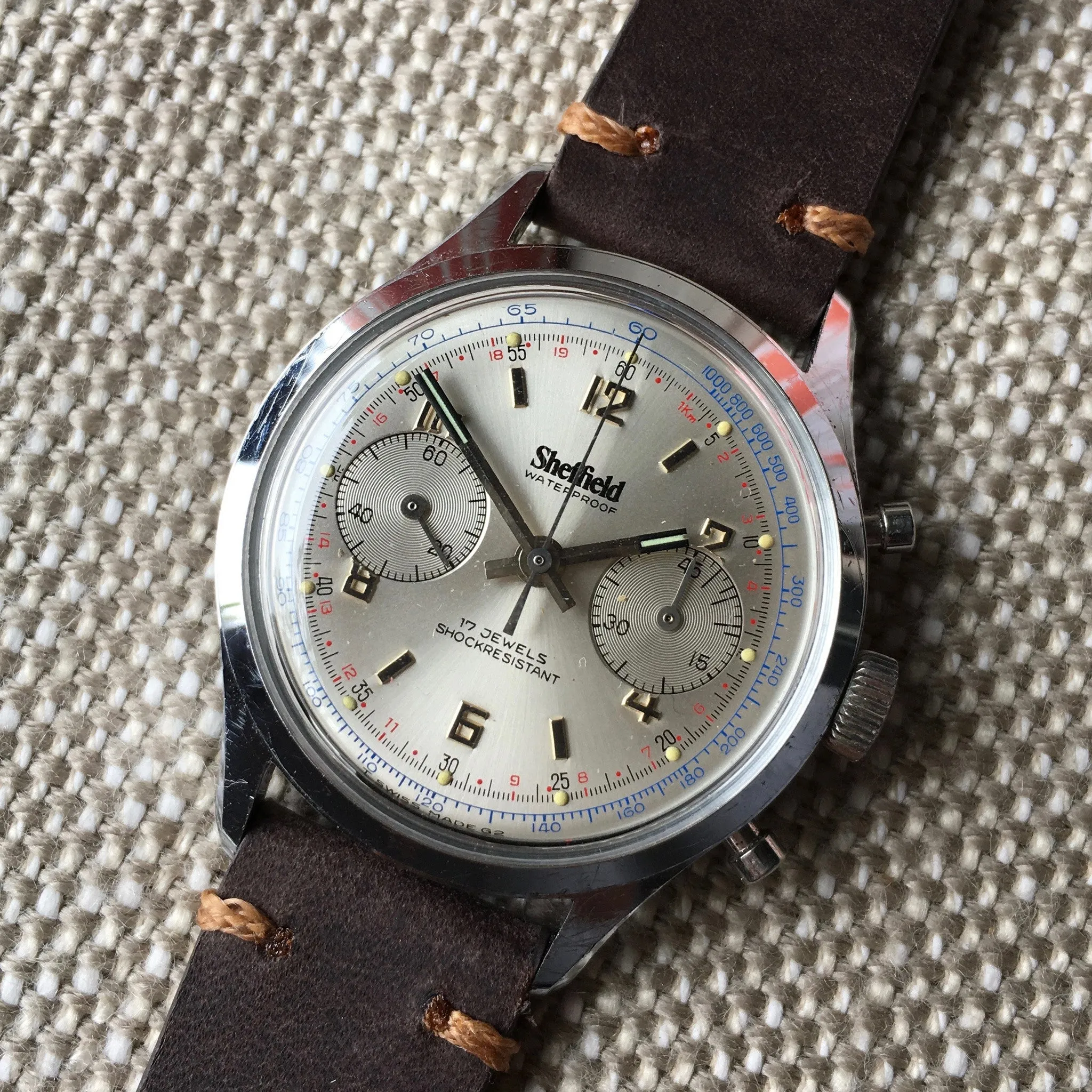 Vintage Sheffield 351-210 Waterproof Chronograph Venus 210 Manual Wind Wristwatch