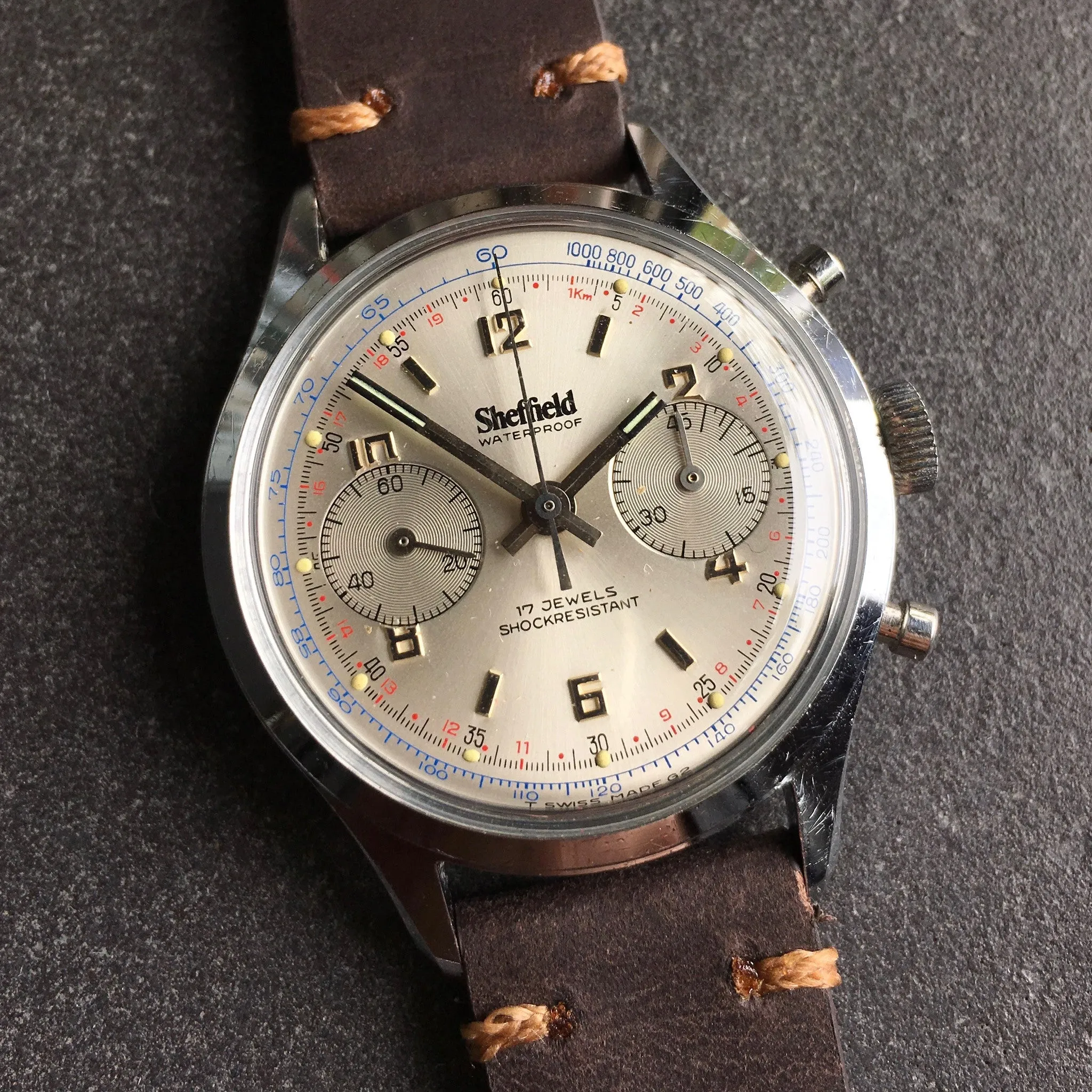 Vintage Sheffield 351-210 Waterproof Chronograph Venus 210 Manual Wind Wristwatch