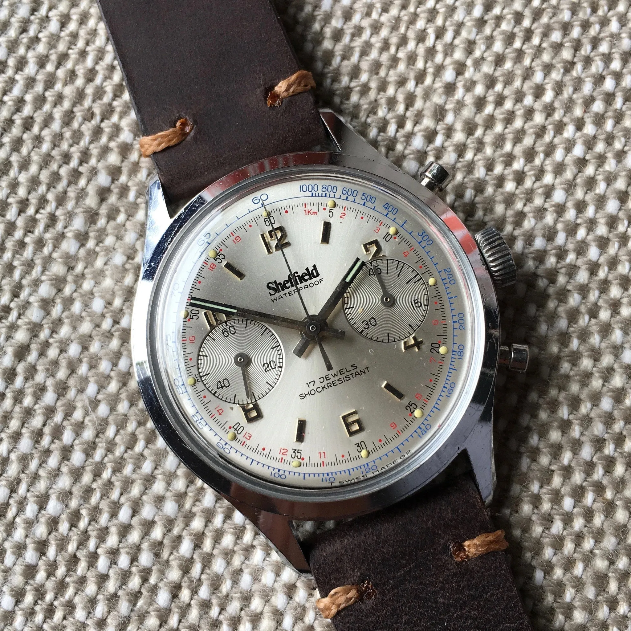 Vintage Sheffield 351-210 Waterproof Chronograph Venus 210 Manual Wind Wristwatch