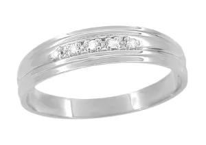 Vintage Style Men's Diamond Retro Moderne Wedding Ring in 14 Karat White Gold