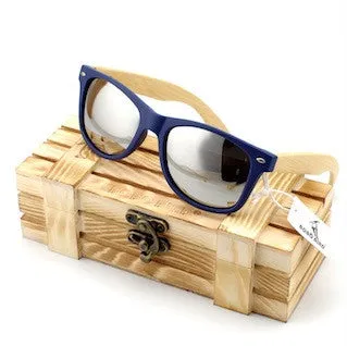 Vintage Style Wooden Leg Sunglasses in Wood Gift Box - Green,Blue,Silver,Gold