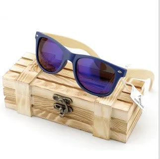Vintage Style Wooden Leg Sunglasses in Wood Gift Box - Green,Blue,Silver,Gold