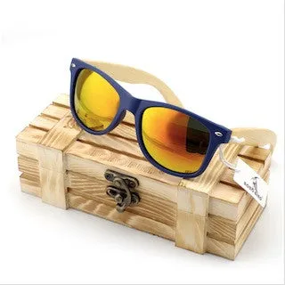 Vintage Style Wooden Leg Sunglasses in Wood Gift Box - Green,Blue,Silver,Gold