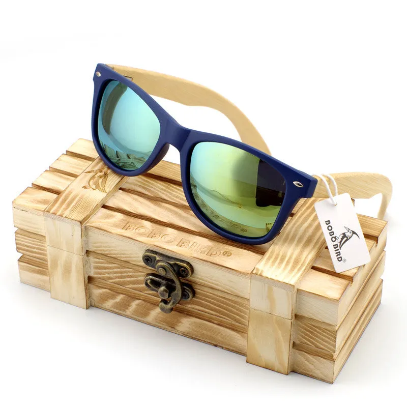 Vintage Style Wooden Leg Sunglasses in Wood Gift Box - Green,Blue,Silver,Gold