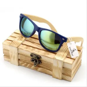 Vintage Style Wooden Leg Sunglasses in Wood Gift Box - Green,Blue,Silver,Gold
