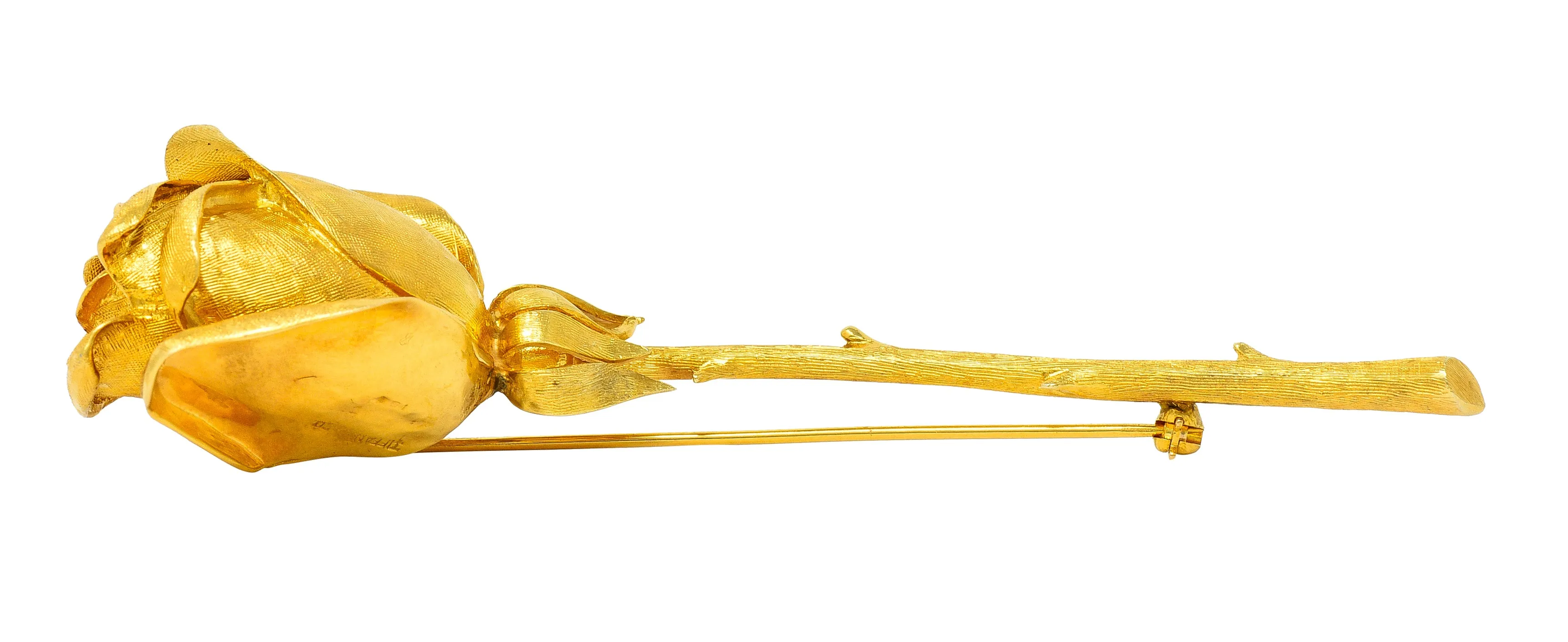 Vintage Tiffany & Co. 18 Karat Yellow Gold Florentine Rose Brooch