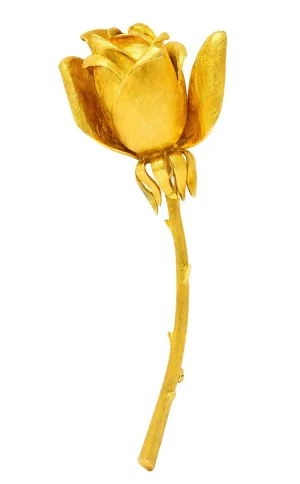 Vintage Tiffany & Co. 18 Karat Yellow Gold Florentine Rose Brooch