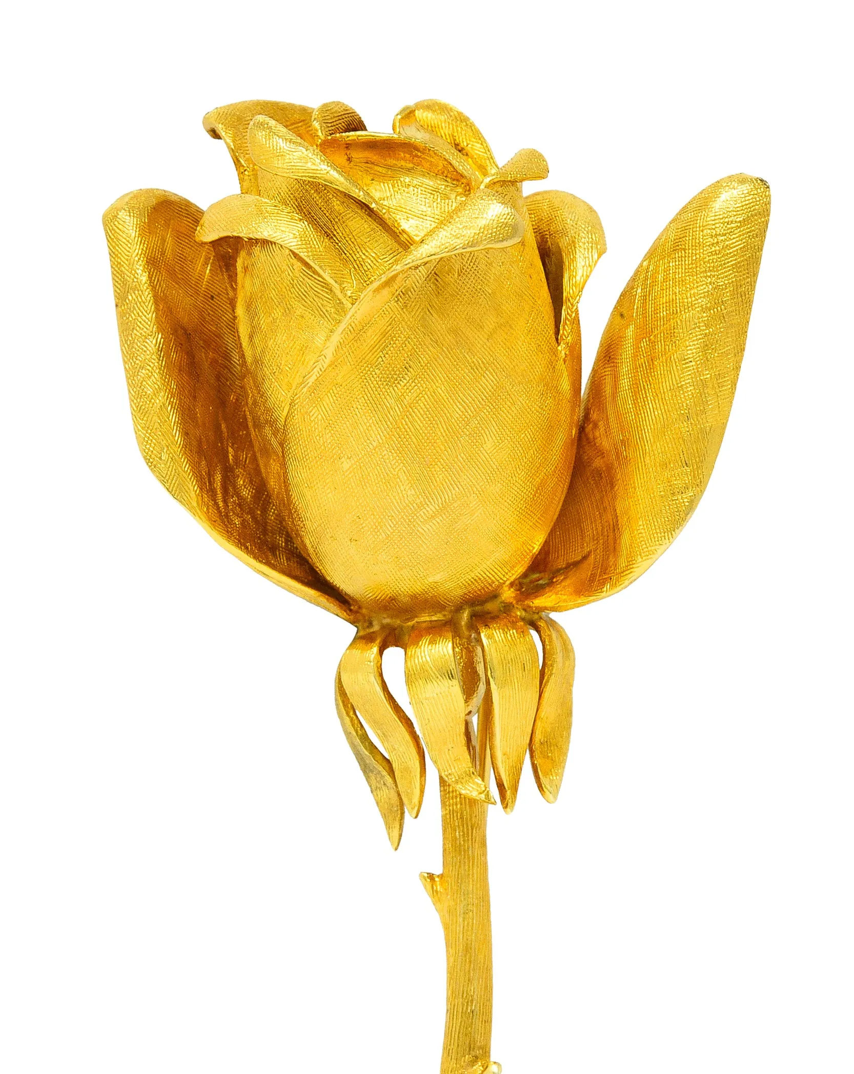 Vintage Tiffany & Co. 18 Karat Yellow Gold Florentine Rose Brooch