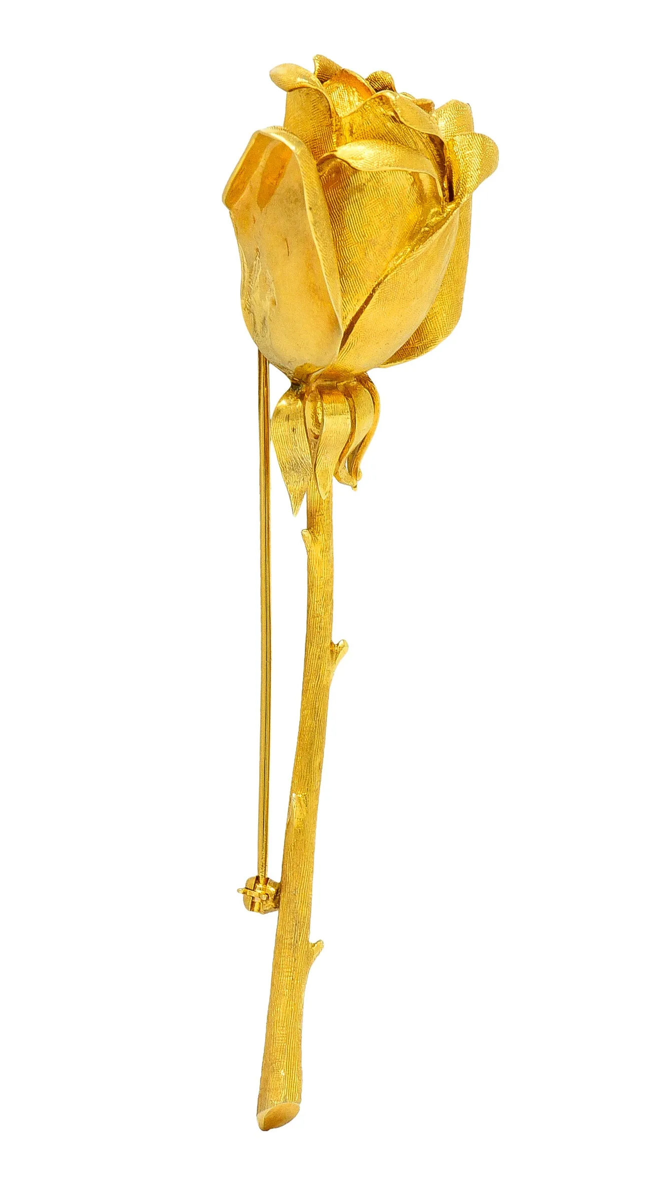 Vintage Tiffany & Co. 18 Karat Yellow Gold Florentine Rose Brooch