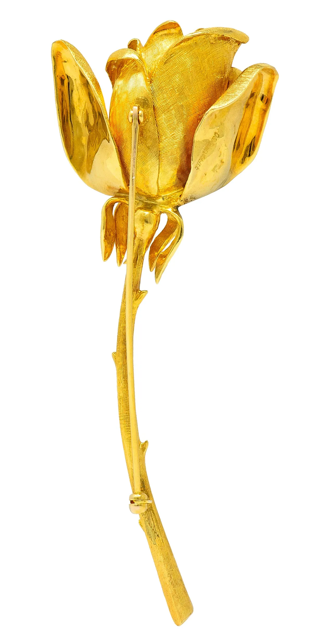 Vintage Tiffany & Co. 18 Karat Yellow Gold Florentine Rose Brooch