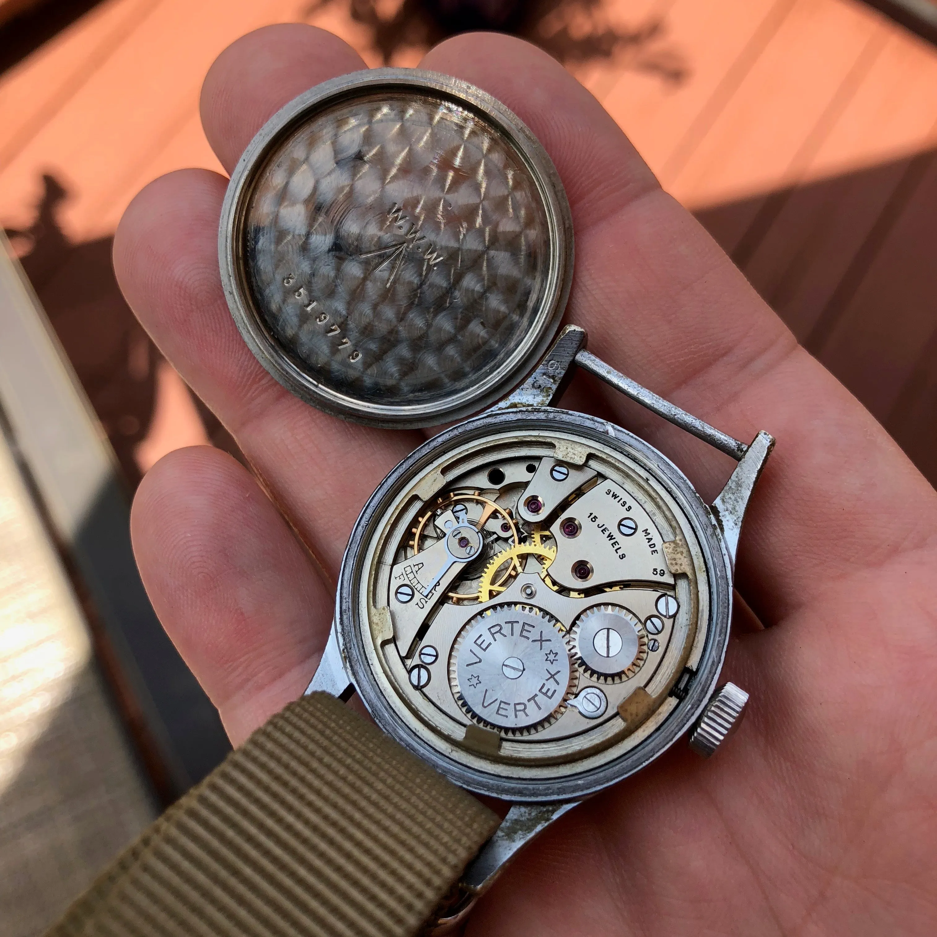 Vintage Vertex WWW Military Dirty Dozen British Military WWII Black Wristwatch