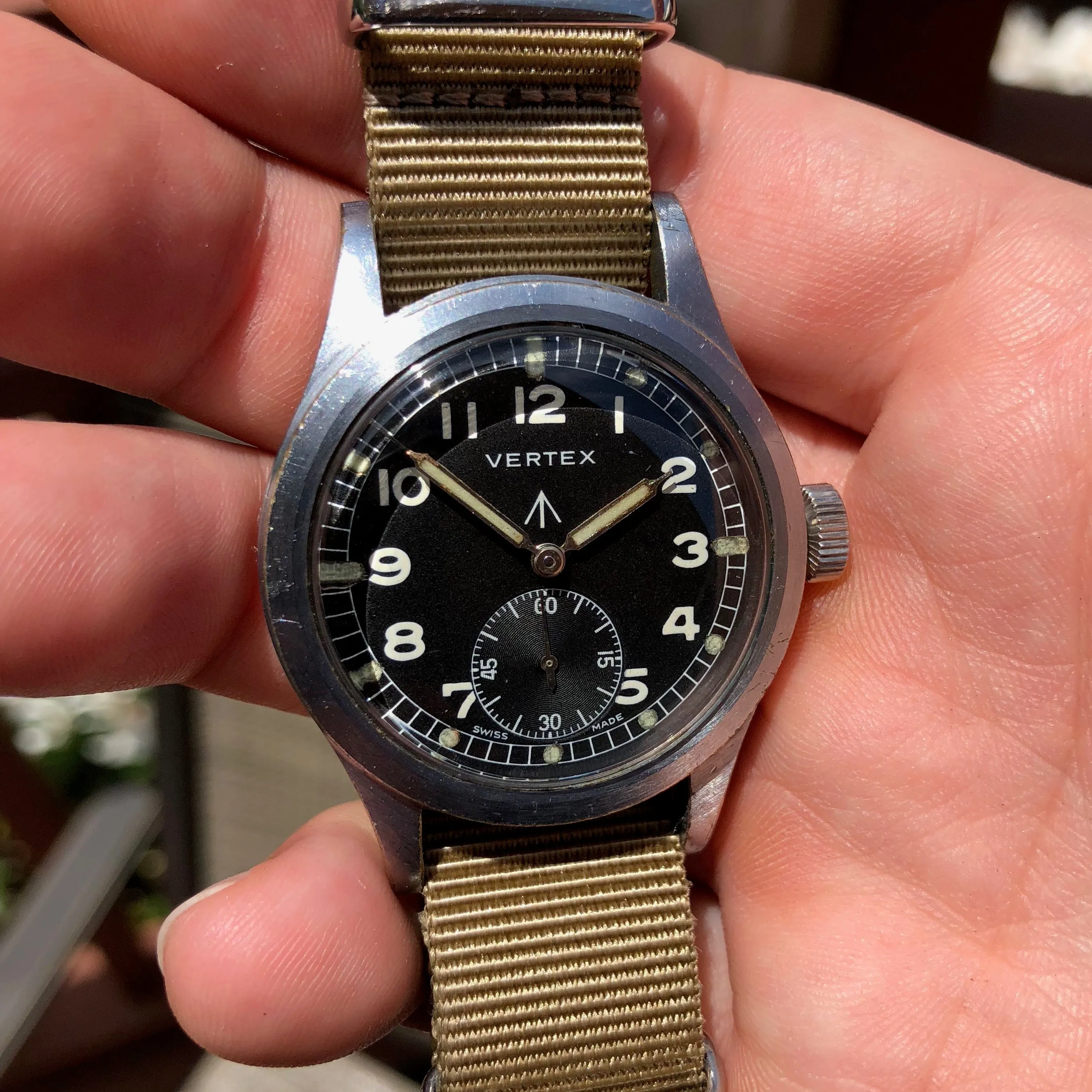 Vintage Vertex WWW Military Dirty Dozen British Military WWII Black Wristwatch