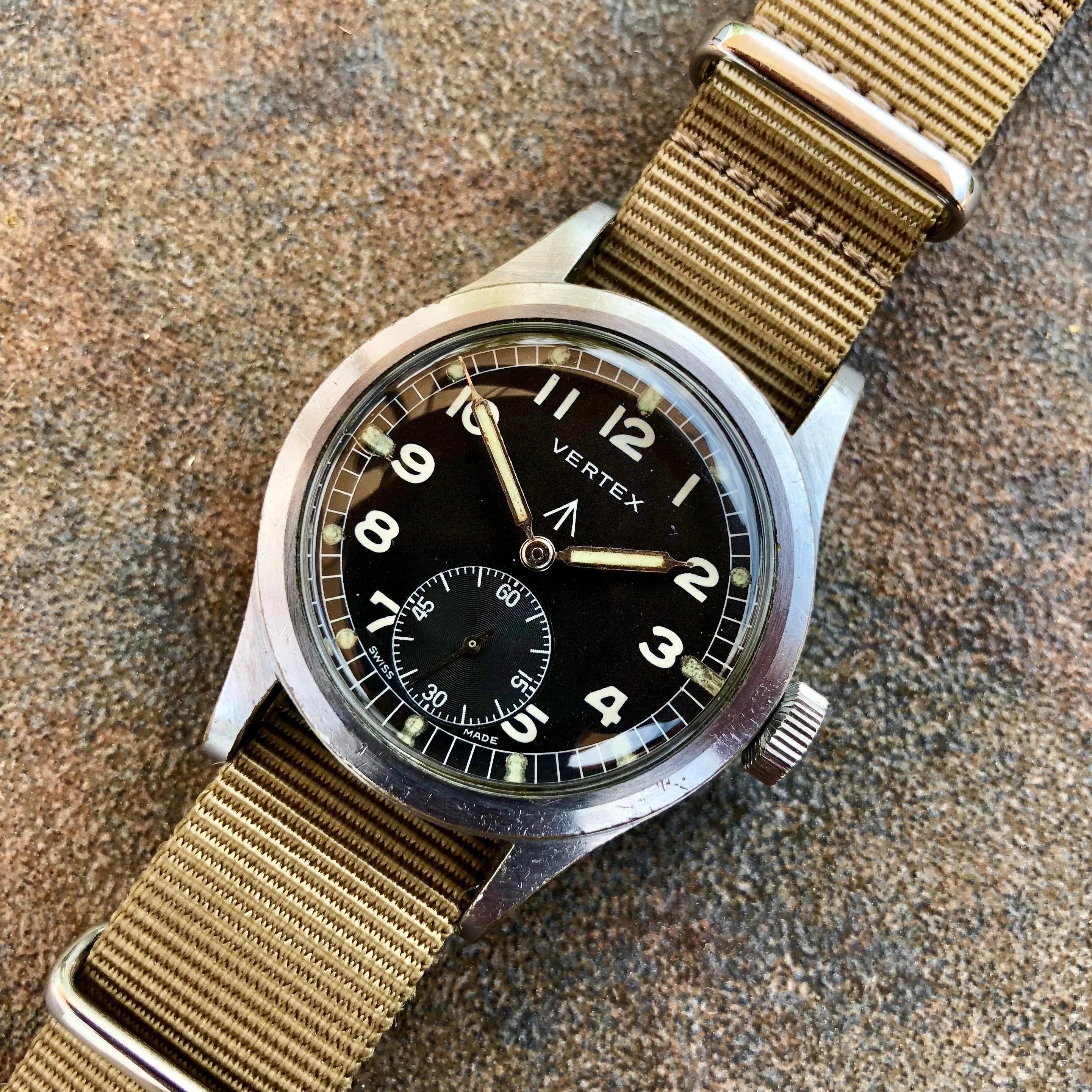 Vintage Vertex WWW Military Dirty Dozen British Military WWII Black Wristwatch