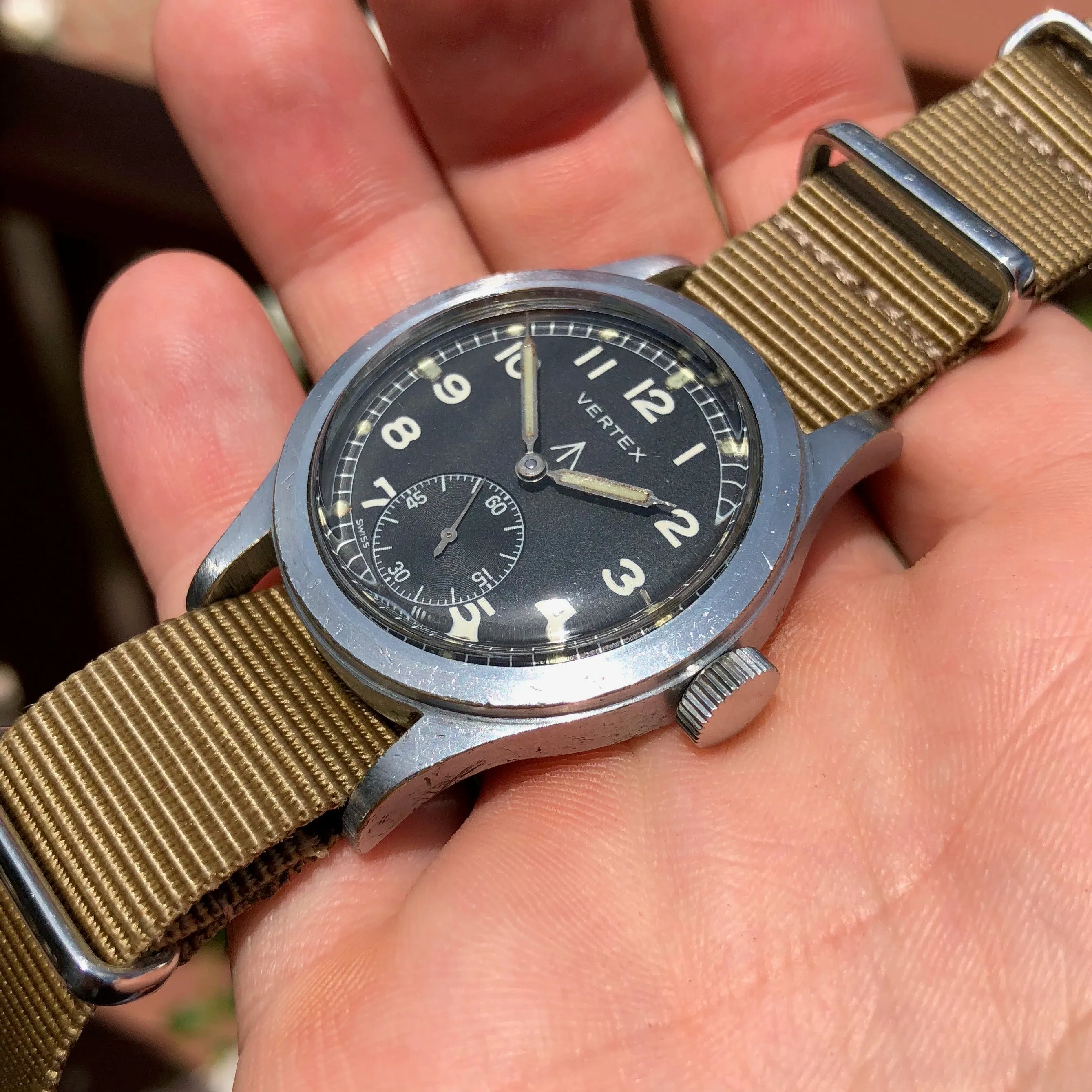 Vintage Vertex WWW Military Dirty Dozen British Military WWII Black Wristwatch