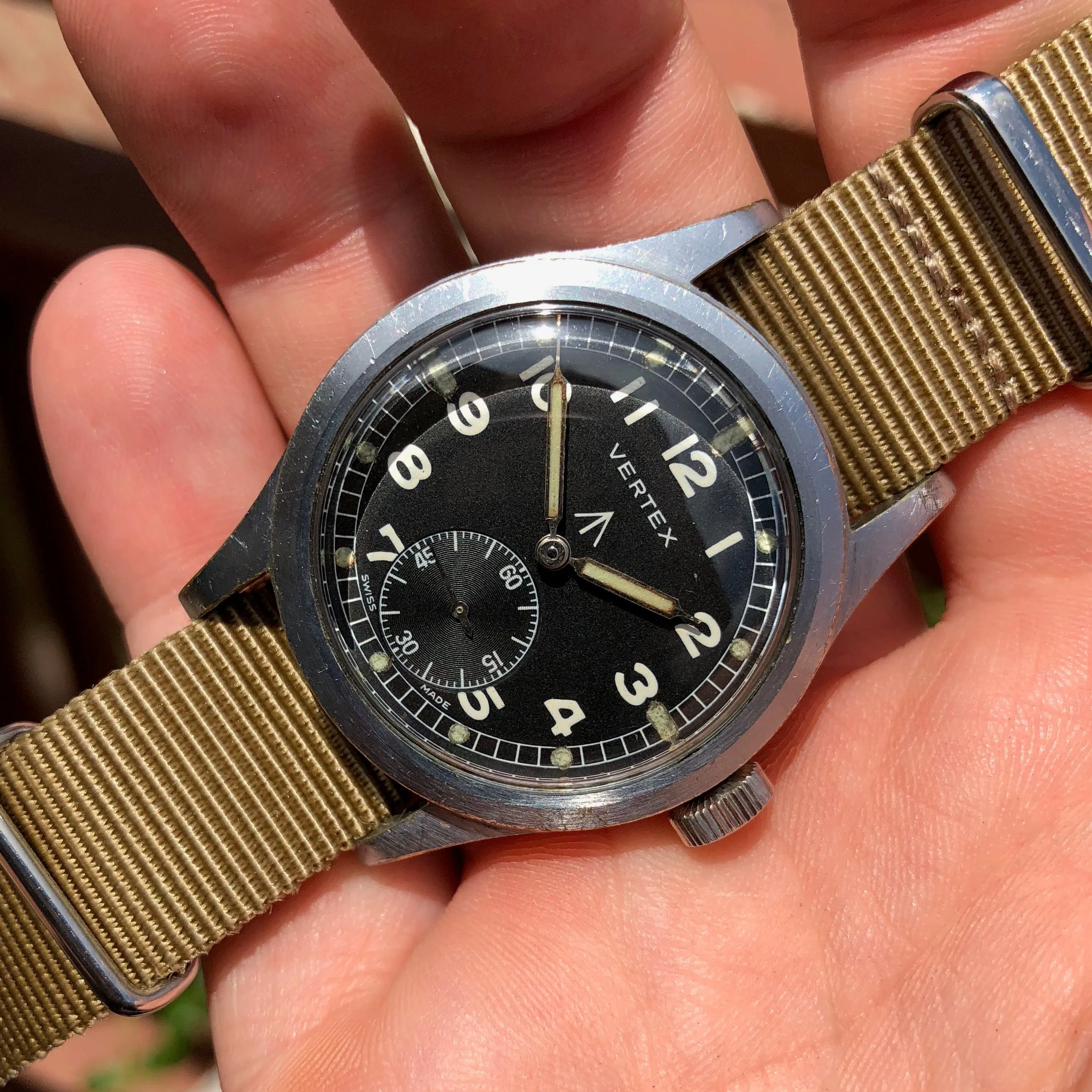 Vintage Vertex WWW Military Dirty Dozen British Military WWII Black Wristwatch
