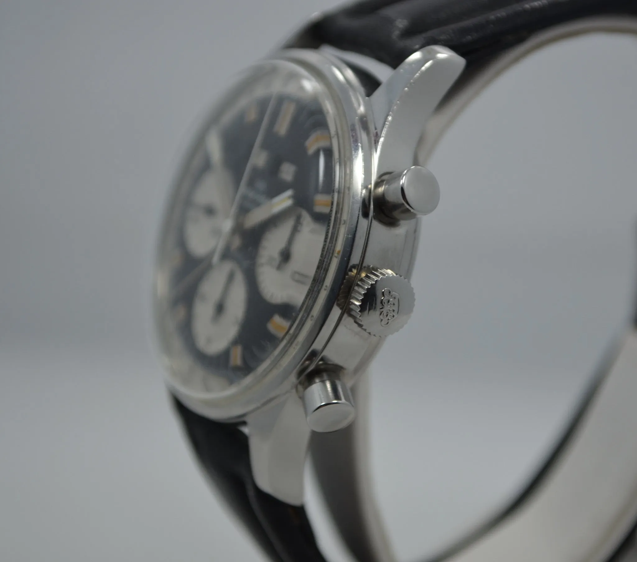 Vintage Wakmann Incabloc Chronograph Valjoux 72 1960's Steel Triple Date Watch