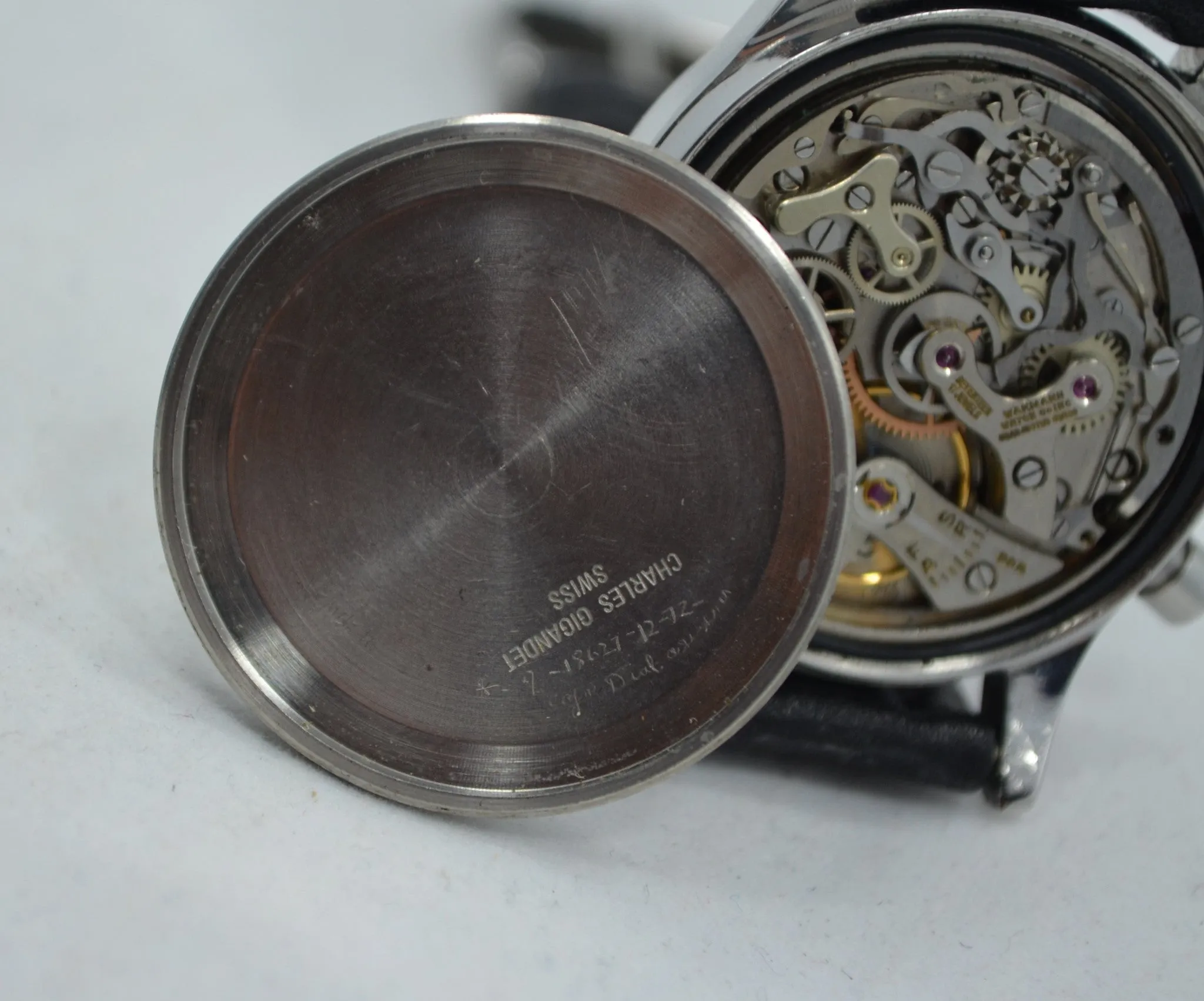 Vintage Wakmann Incabloc Chronograph Valjoux 72 1960's Steel Triple Date Watch