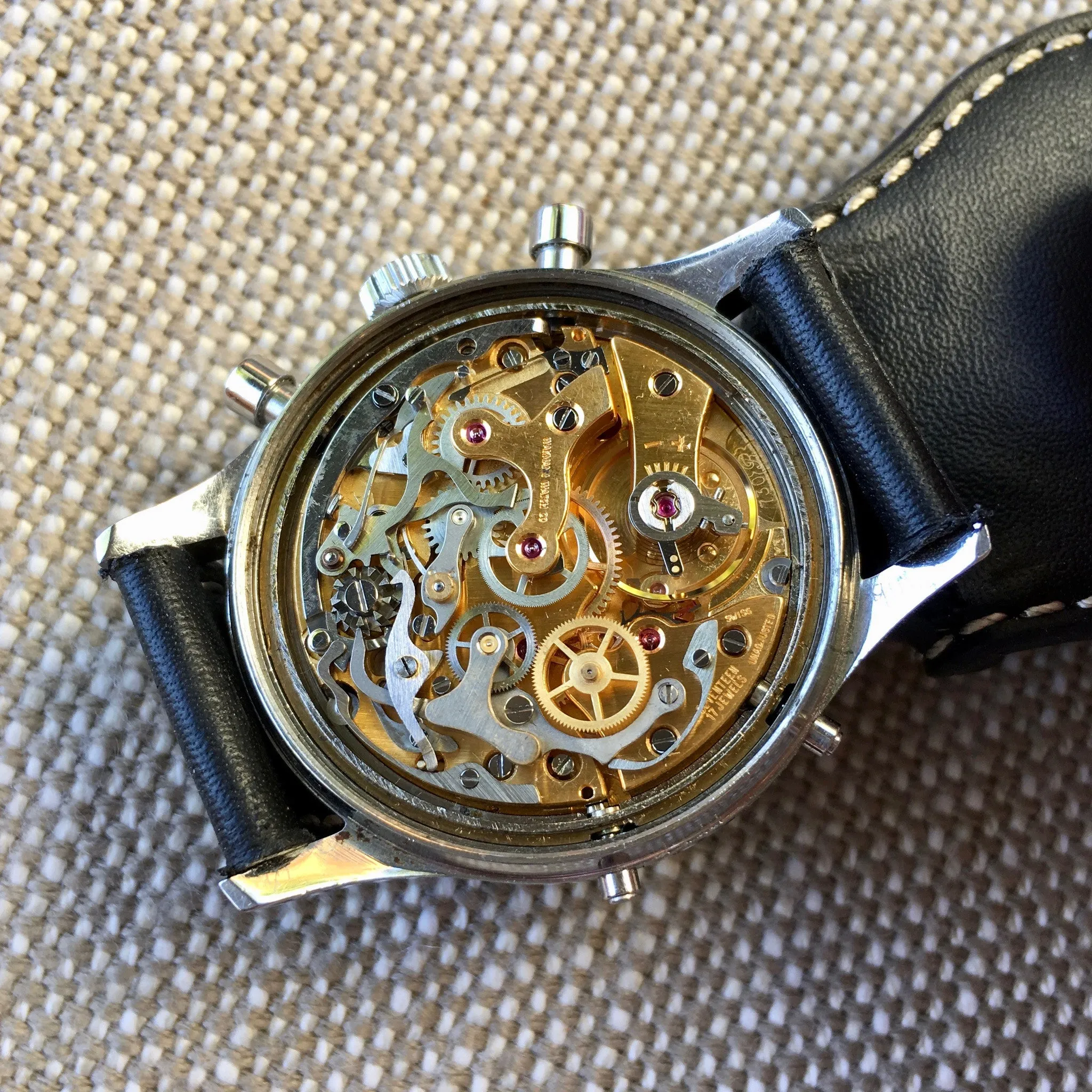 Vintage Wakmann Incabloc Steel Chronograph Triple Date 71.1309.70 Valjoux 730 Watch