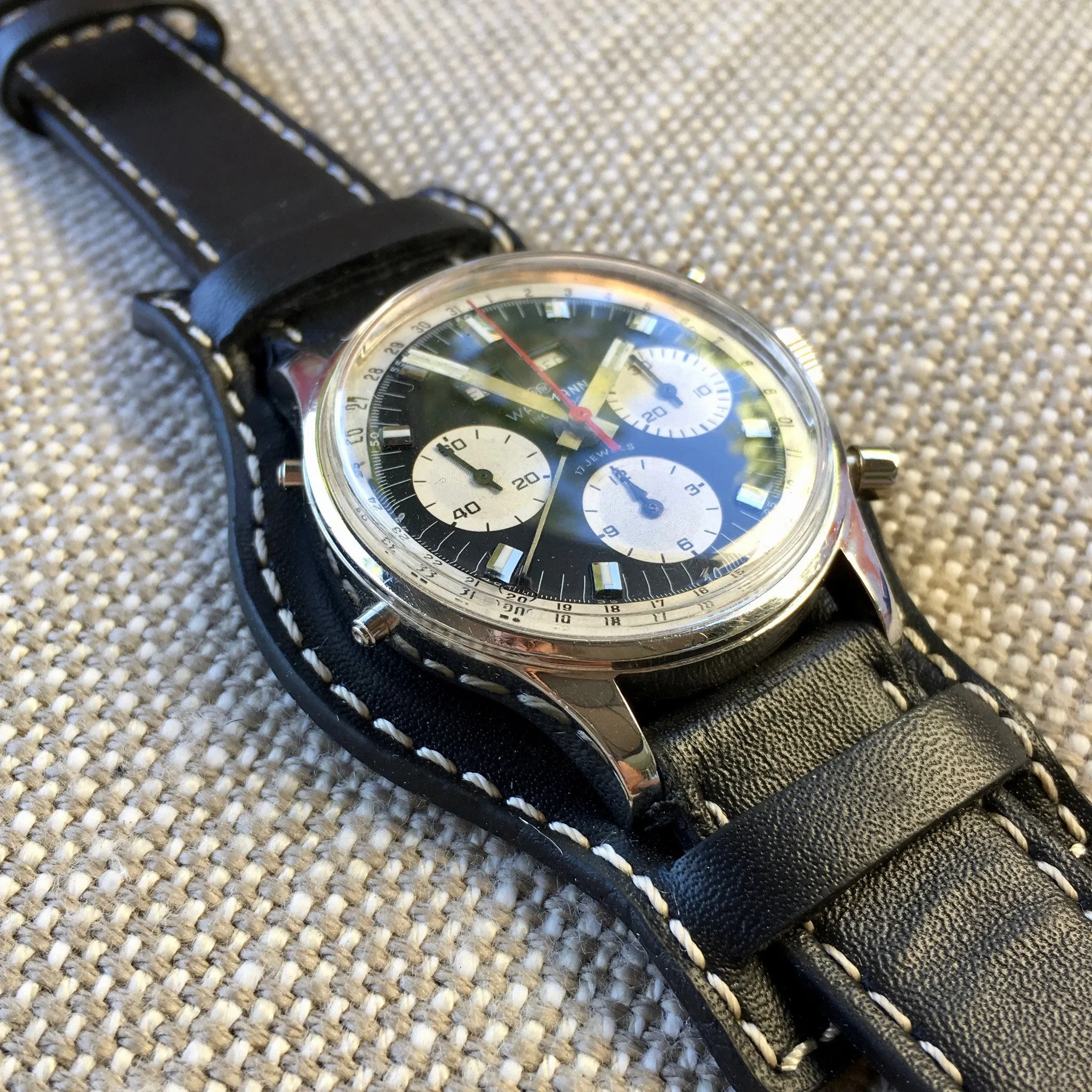 Vintage Wakmann Incabloc Steel Chronograph Triple Date 71.1309.70 Valjoux 730 Watch