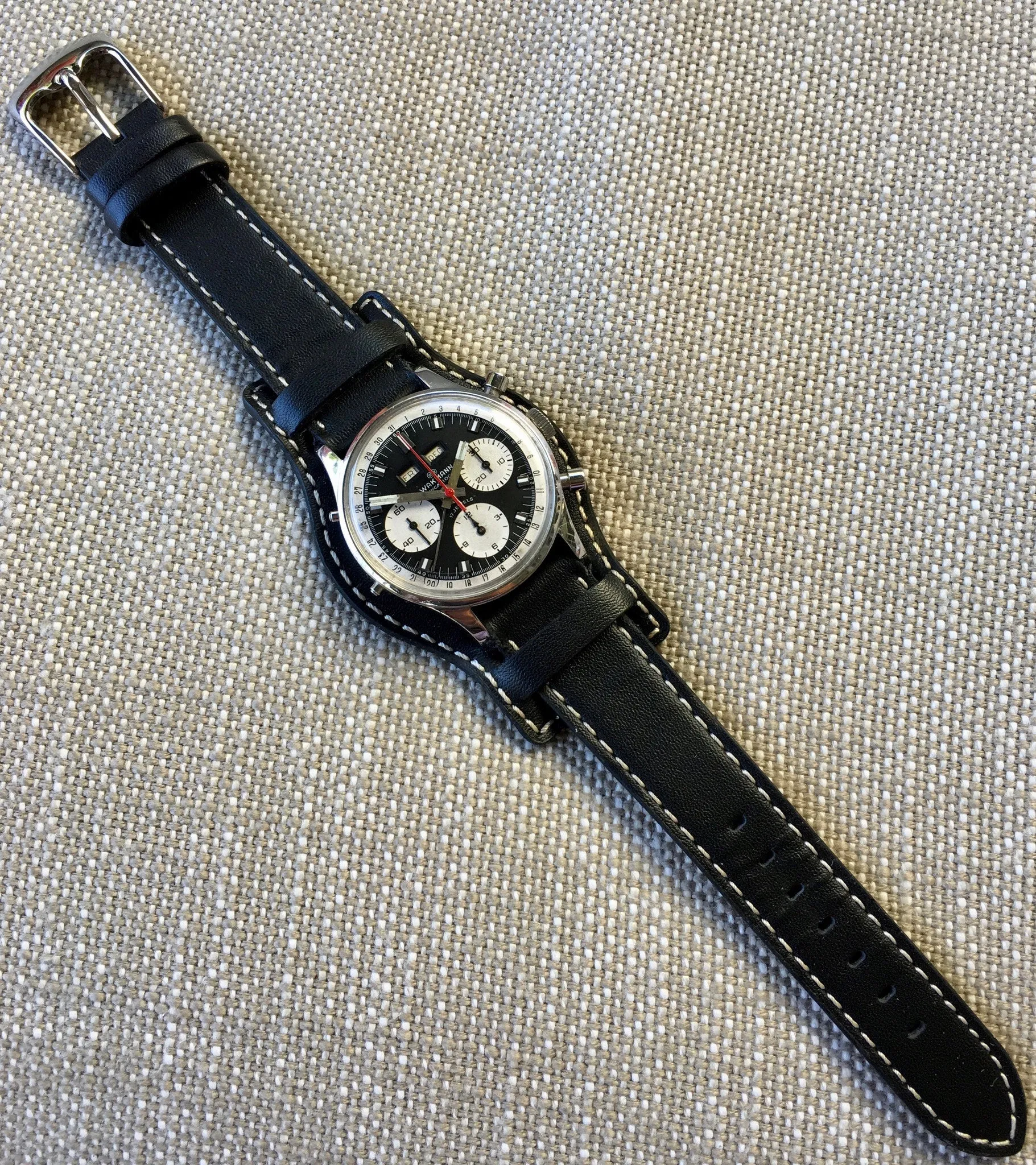 Vintage Wakmann Incabloc Steel Chronograph Triple Date 71.1309.70 Valjoux 730 Watch