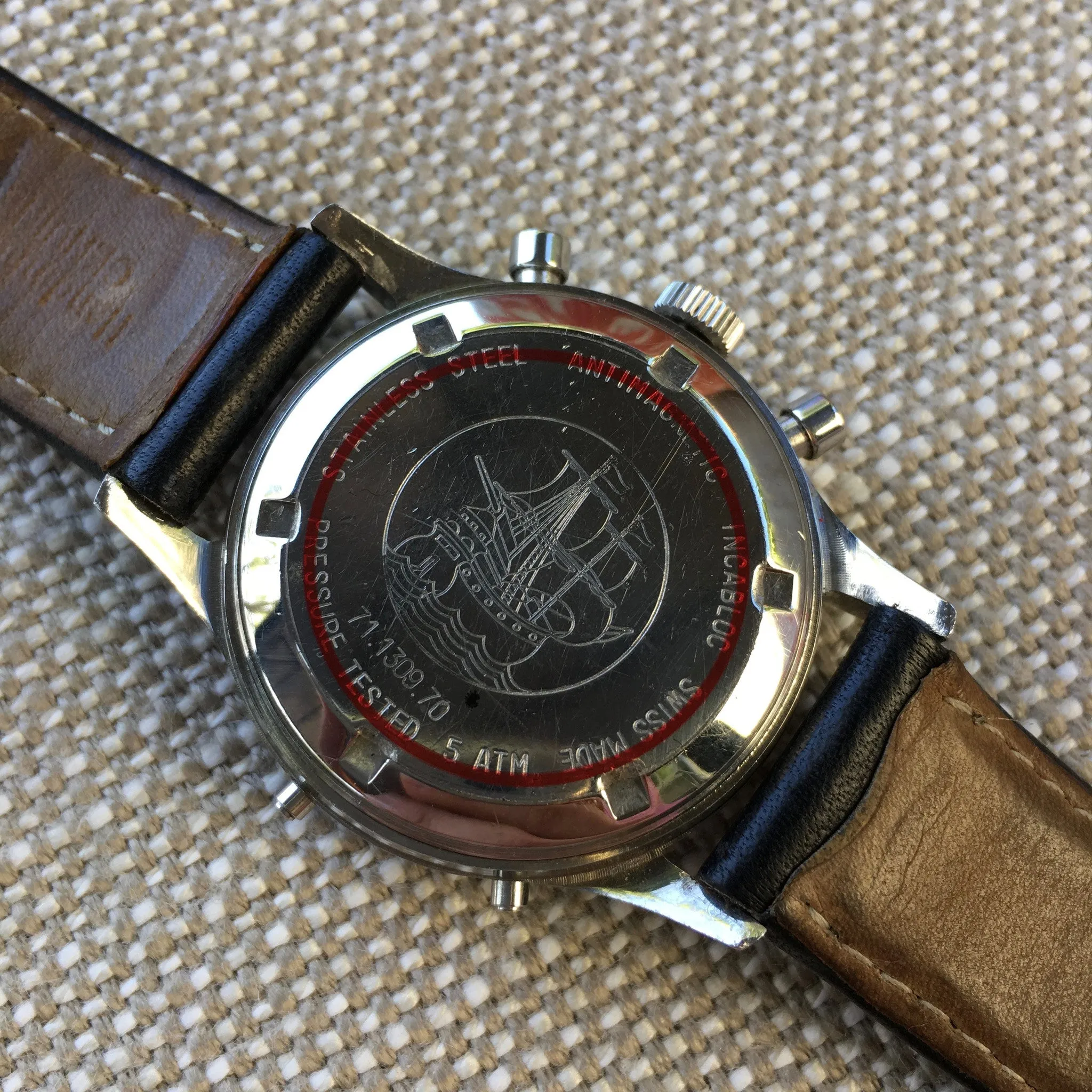 Vintage Wakmann Steel Chronograph Triple Date 71.1309.70 Valjoux 726 Wristwatch
