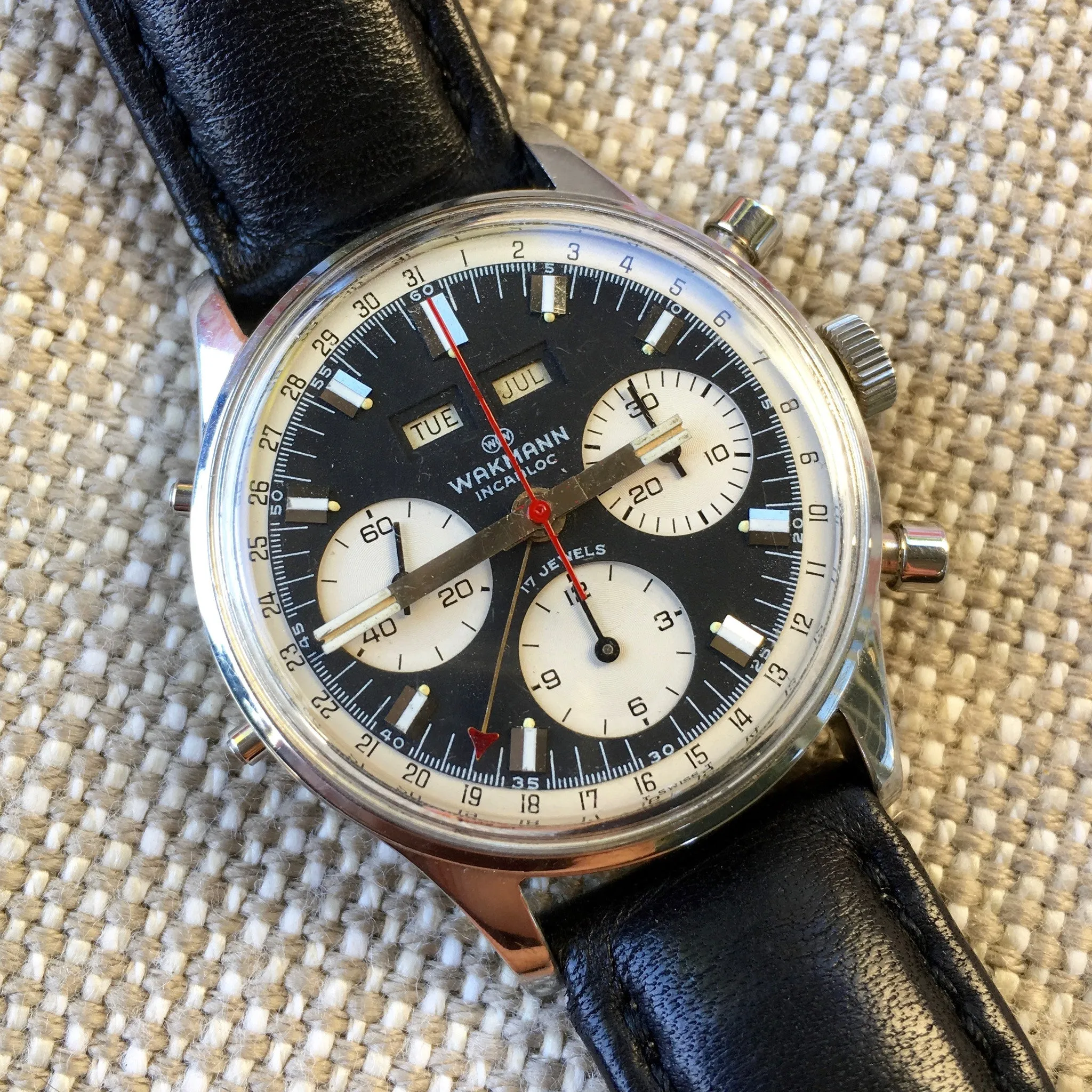 Vintage Wakmann Steel Chronograph Triple Date 71.1309.70 Valjoux 726 Wristwatch